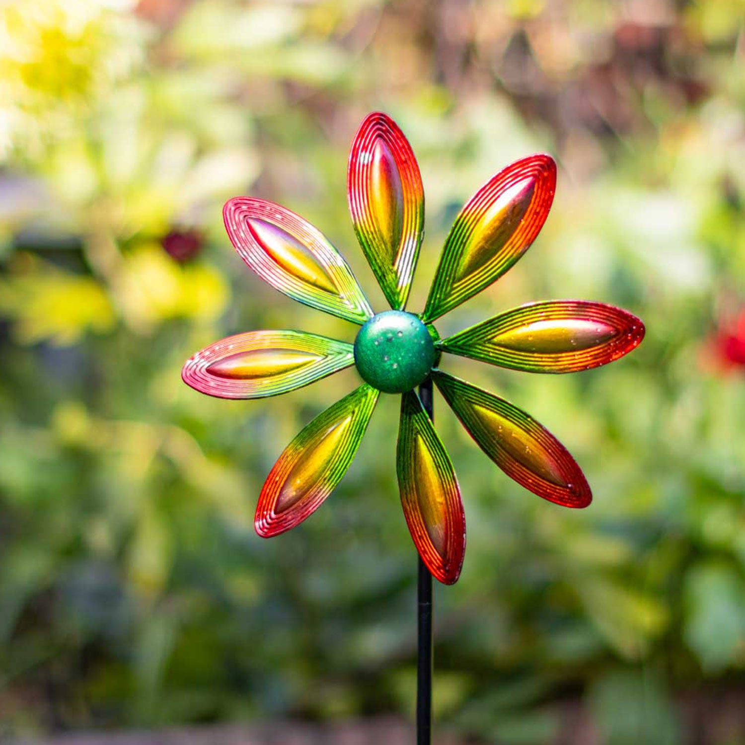 Kinetic Art Metall Windrad Single Flower Multi-Color Windspiel Metall Garten Windrad stehend