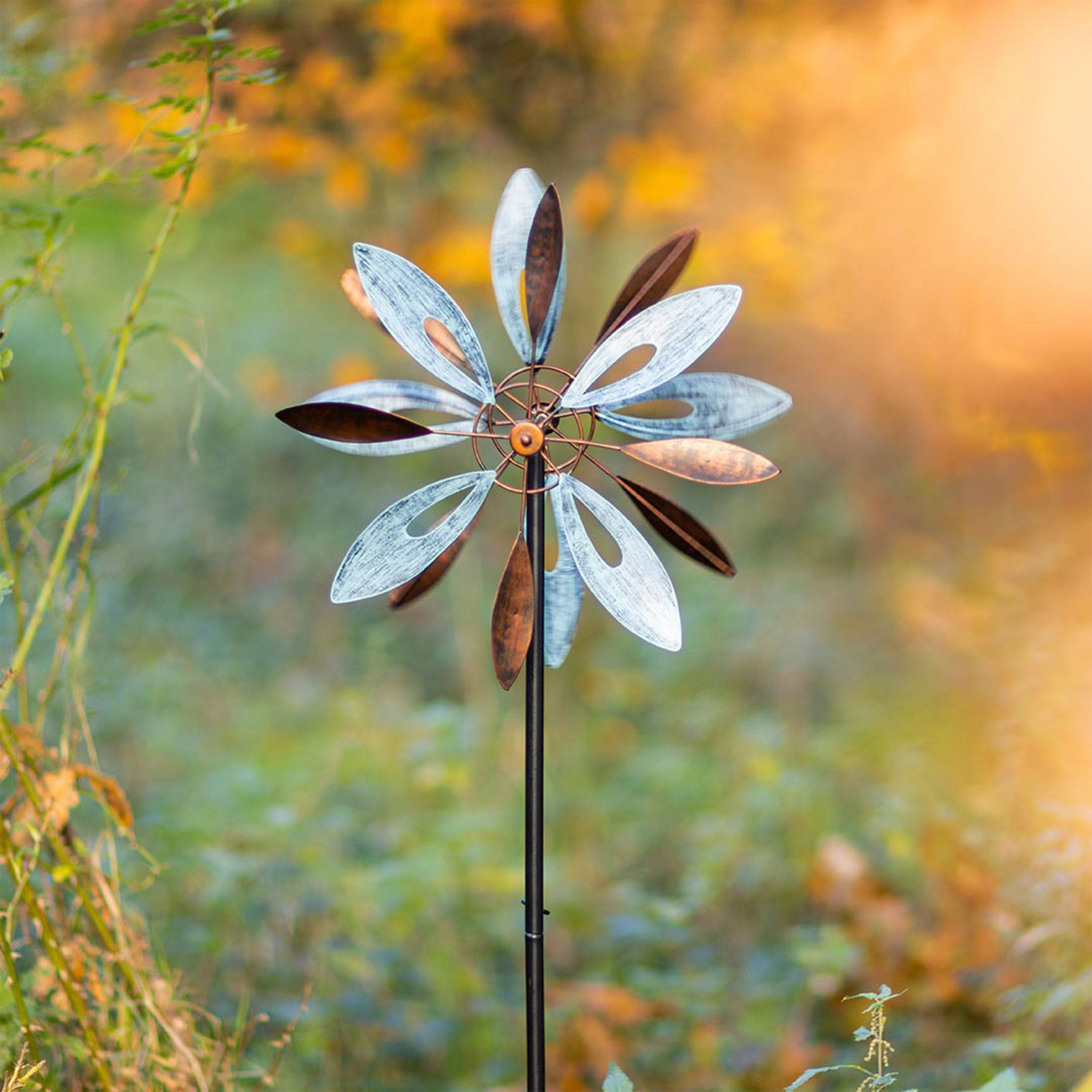 Kinetic Art Metall Windrad Copper Flower Duett Windspiel Metall Garten Windrad stehend