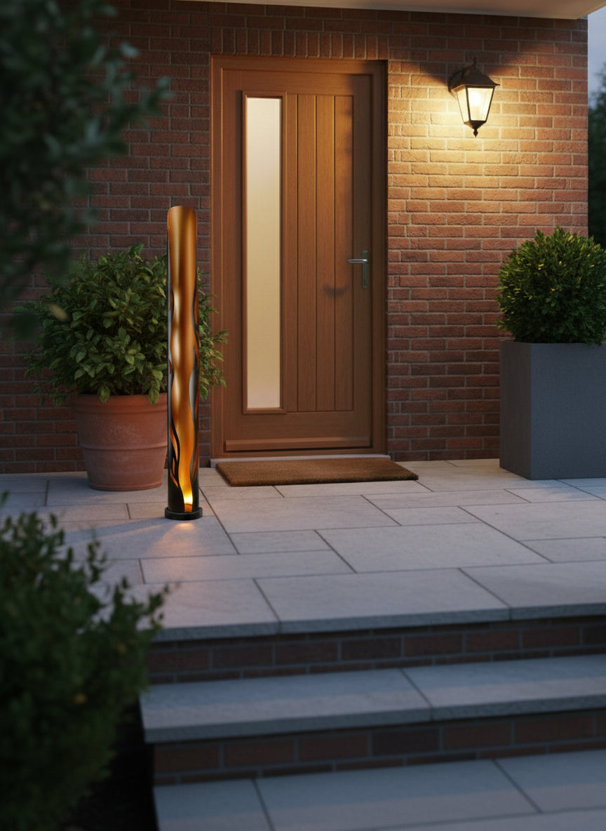 LED Dekosäule Flamme Solarleuchte für Garten Terrasse & Balkon, Dekosäule mit Licht