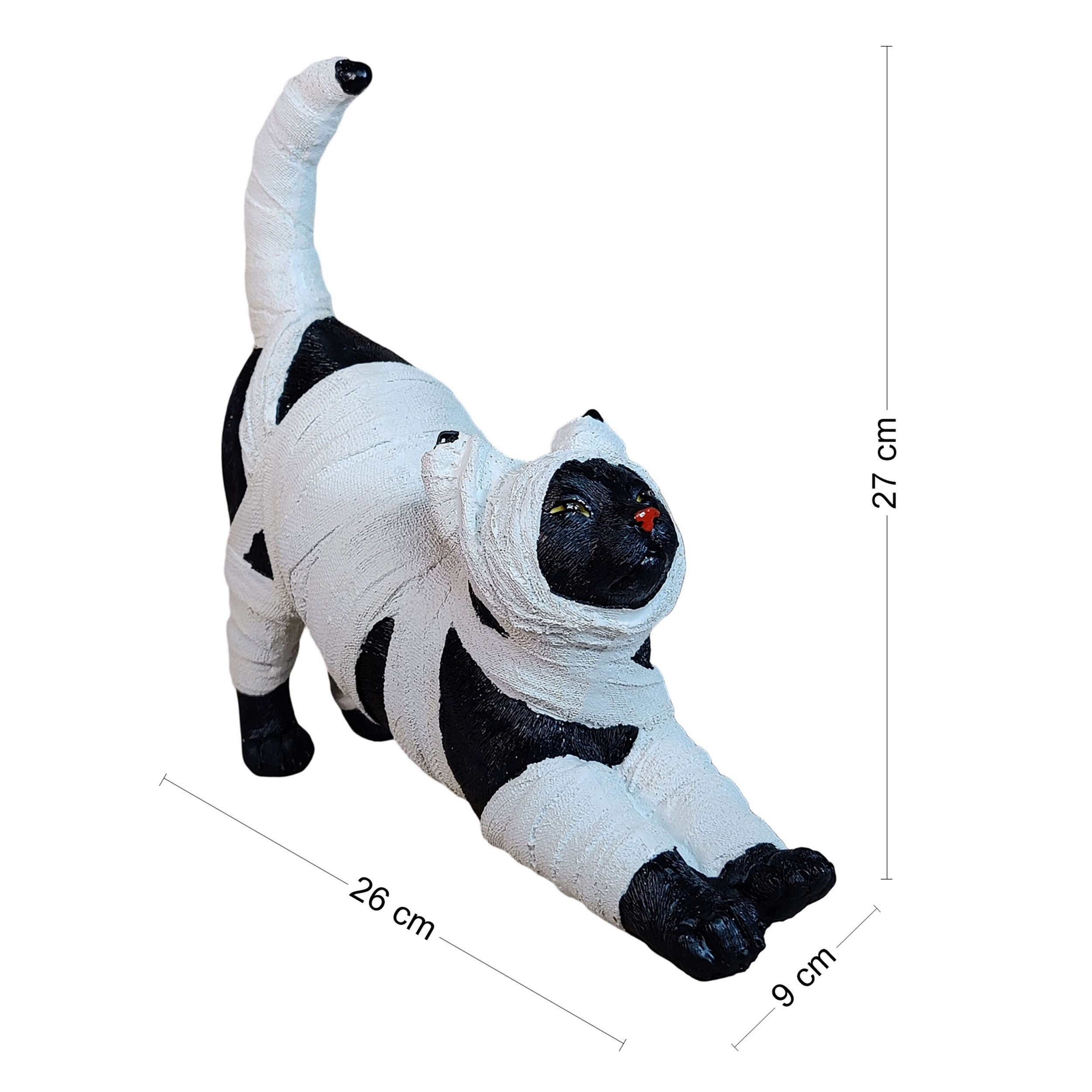 Halloween Deko Katze – handbemalte Katzenmumie Figur aus Polyresin 26×9×27 cm, gruselige Halloween Dekoration für Haus, Garten & Halloweenparty