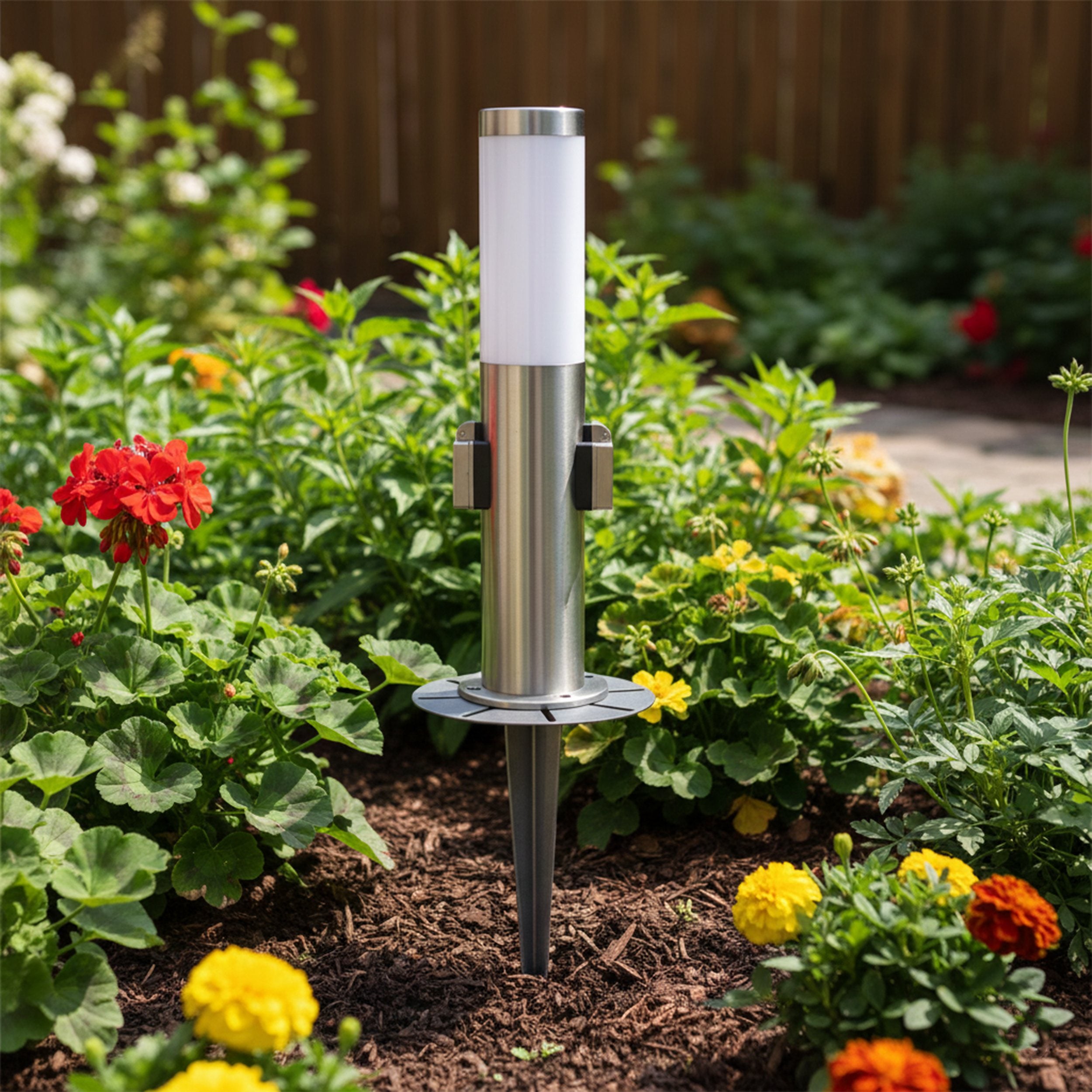 Universal Erdspieß kompakt für Gartenleuchte, Lampe & Gartensteckdose, pulverbeschichtet mit Kabelführung