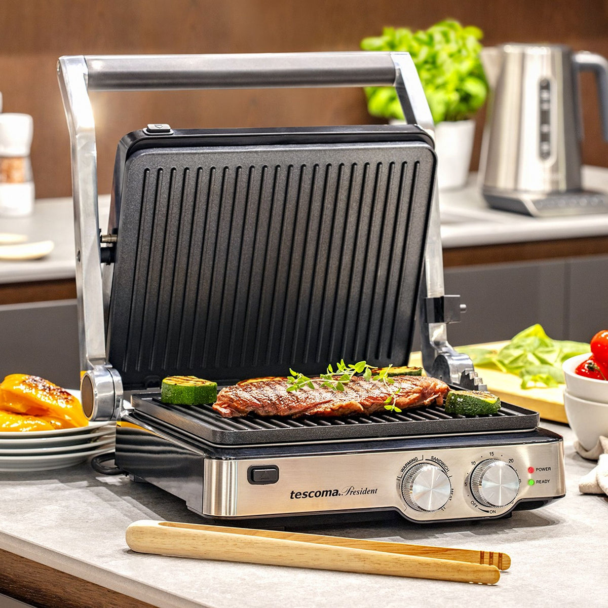 Kontaktgrill 2000 W Edelstahl Elektro Tischgrill Tescoma President