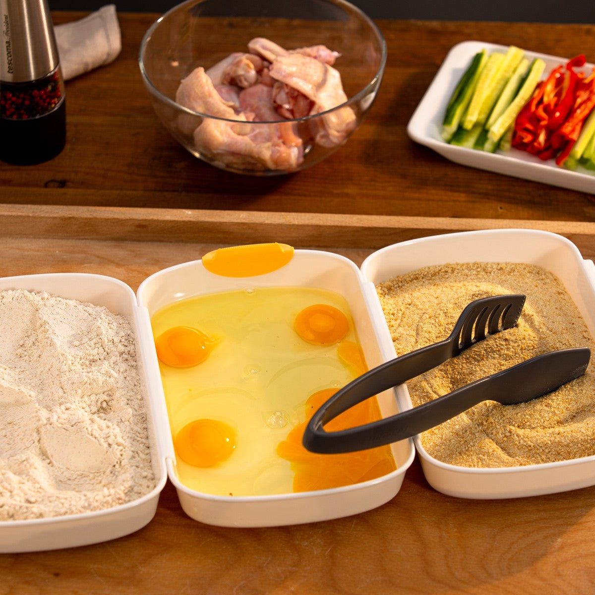 Tescoma Panier-Set PRESTO – Dreifach Panierset mit Schalen und Zange