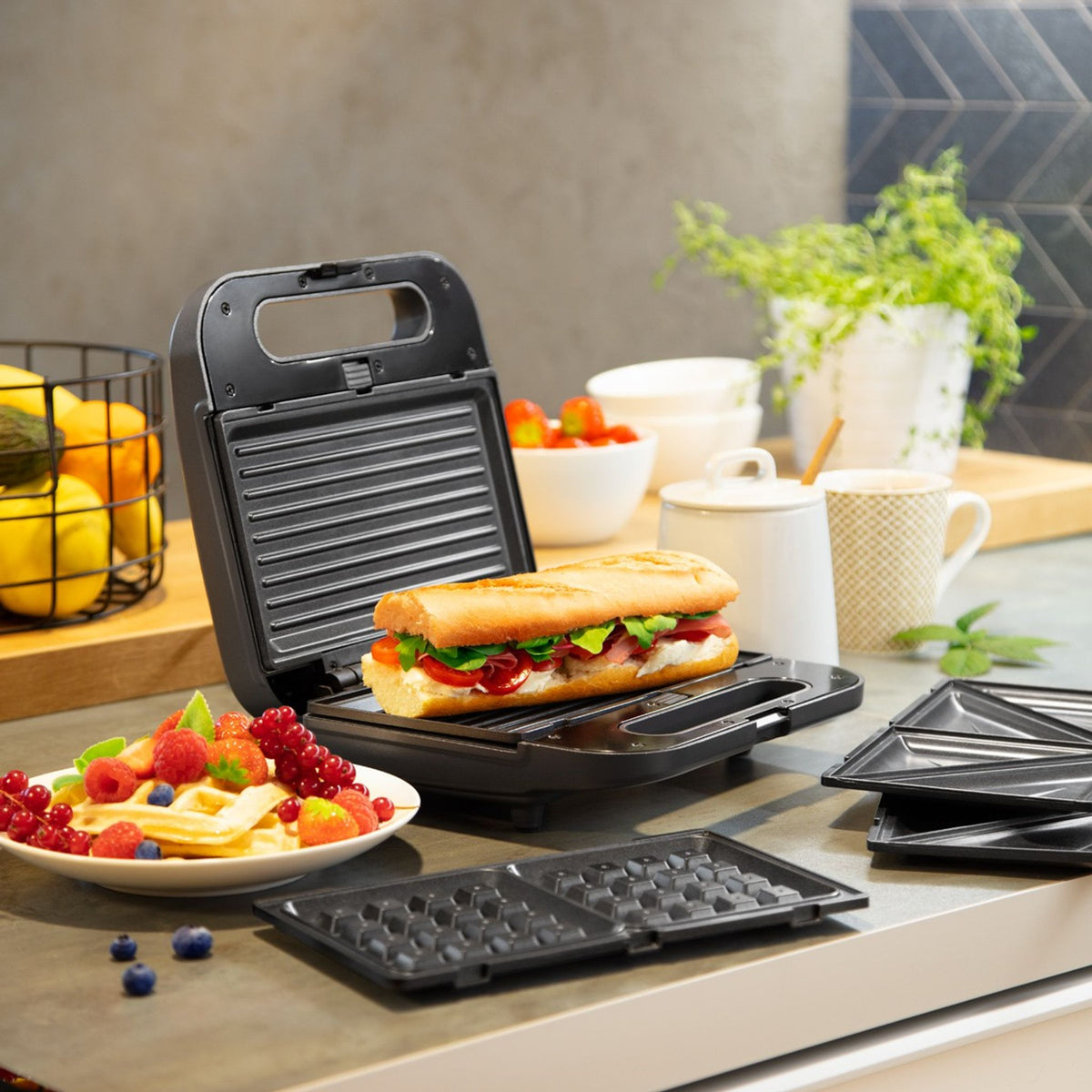 Sandwichmaker 3 in 1 Sandwichtoaster Waffelautomat Paninimaker Tescoma President