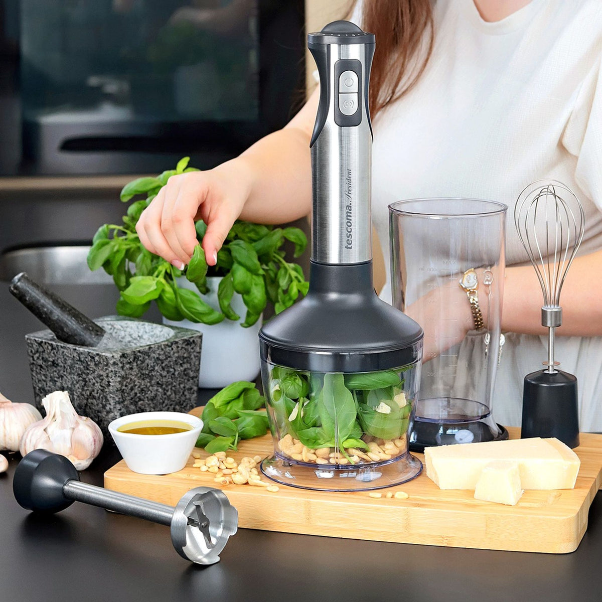 Stabmixer Edelstahl Pürierstab 800 Watt mit Zubehör Stabmixer Set Tescoma President