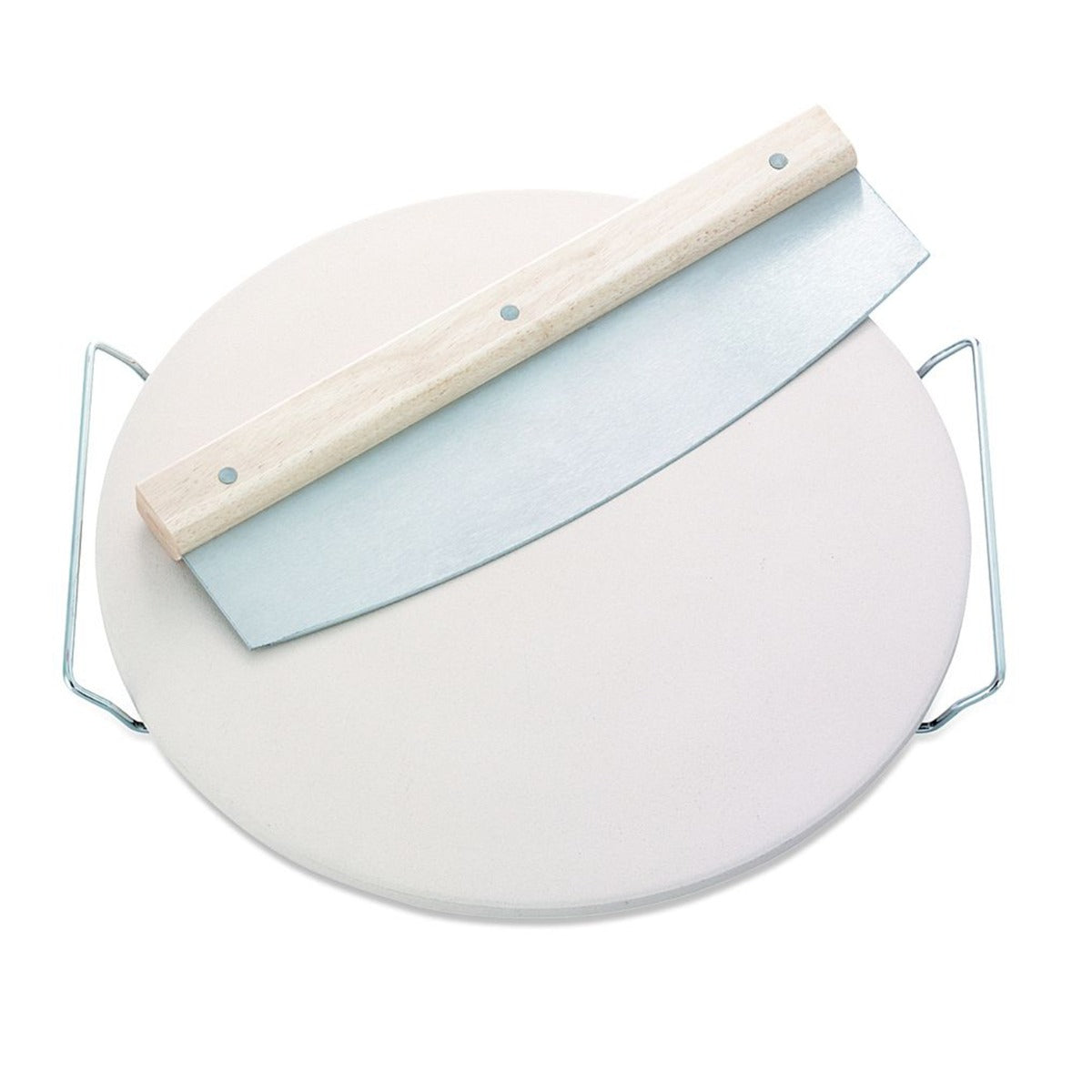 Leifheit Pizzastein mit Pizzaschneider rund 33 cm für Flammkuchen und Pizza Wiegemesser