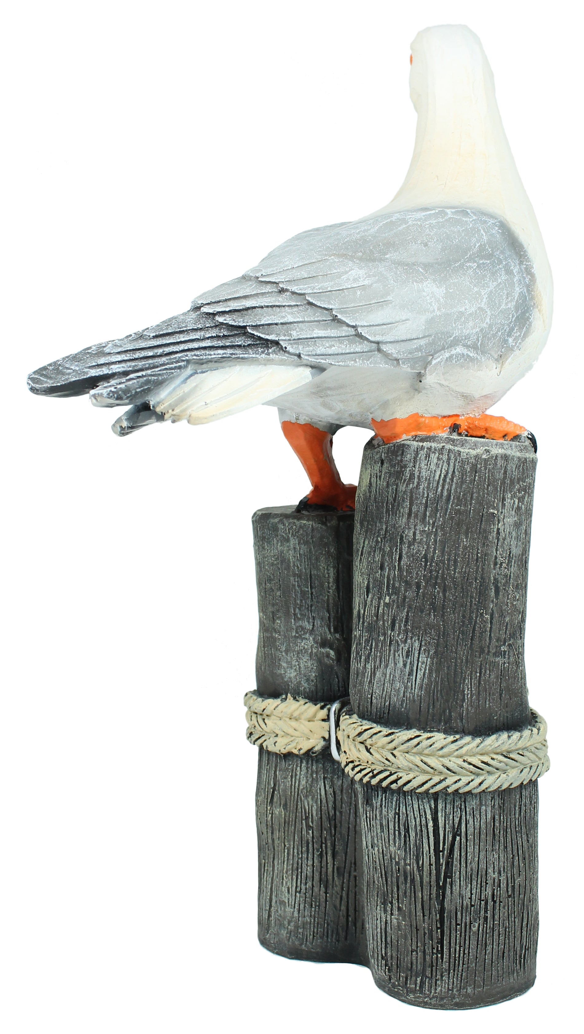 Möwe Figur Holzschnitt Optik Garten Dekoration Fensterbank Möwe auf Poller Dekofigur