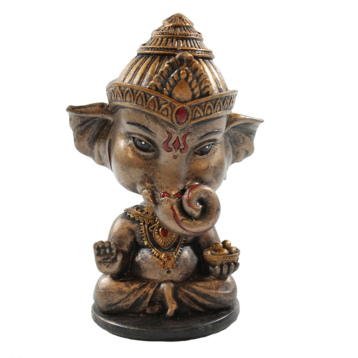 Ganesha Figur mit Wackelkopf hinduistische Dekofigur indische Gottheit bronziert Gott Ganesha