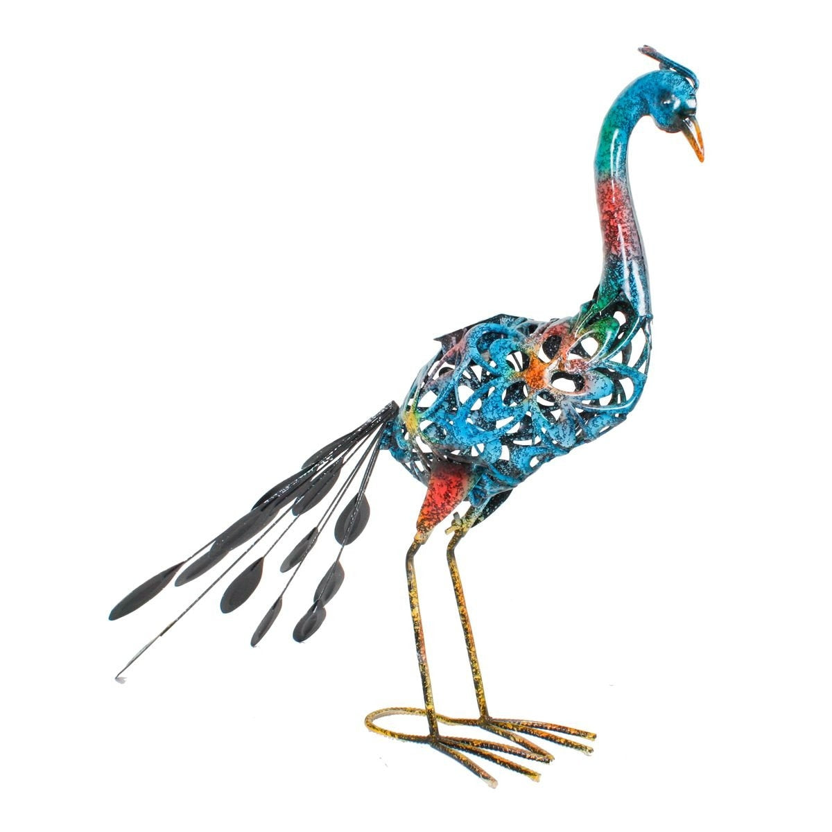 Gartenfigur Pfau mit Solarleuchte LED Metallfigur Tierfigur Gartendekoration Beetdekoration