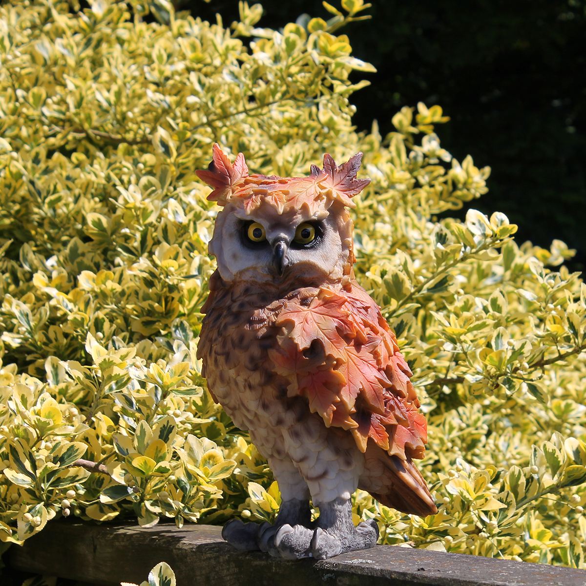 Eulenfigur Dekofigur Eule in Ahornoptik Herbstdeko Gartenfigur Tierfigur Deko Eule