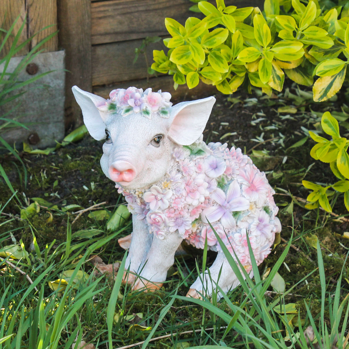 Schweine Figur sitzend Blumenschwein Deko Ferkel sitzend Deko Schwein