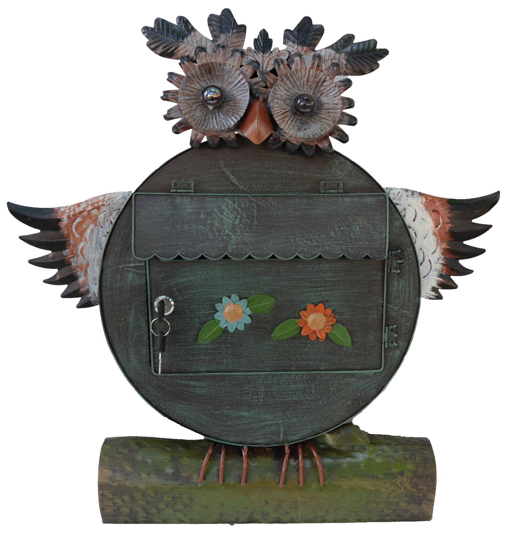 Briefkasten mit Zeitungsrolle aus Metall "Eule" handbemalt Metall Postkasten Postfach