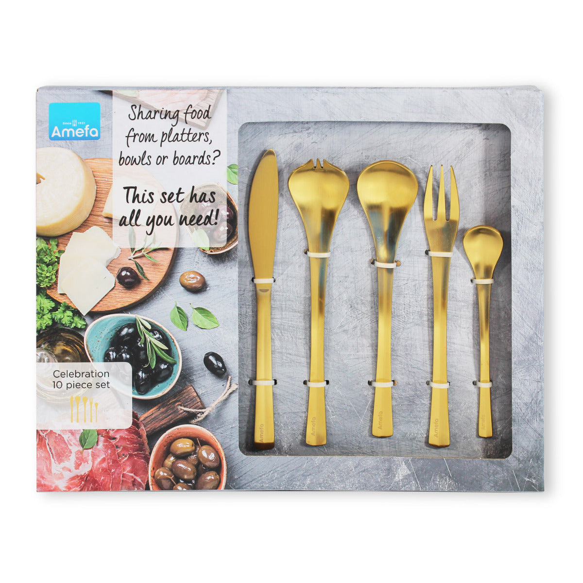 Besteckset Gold 2 Personen Amefa Tapas 10-tlg Essbesteck Edelstahl Tapas Besteck