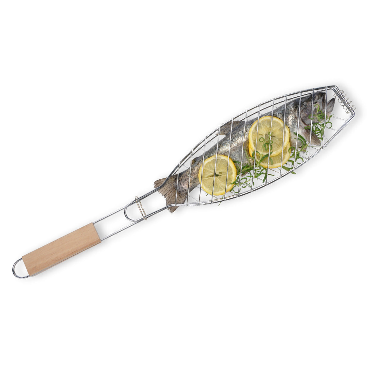 Fischzange Grill Fischbräter extra lang verchromt 58cm Fischgitter