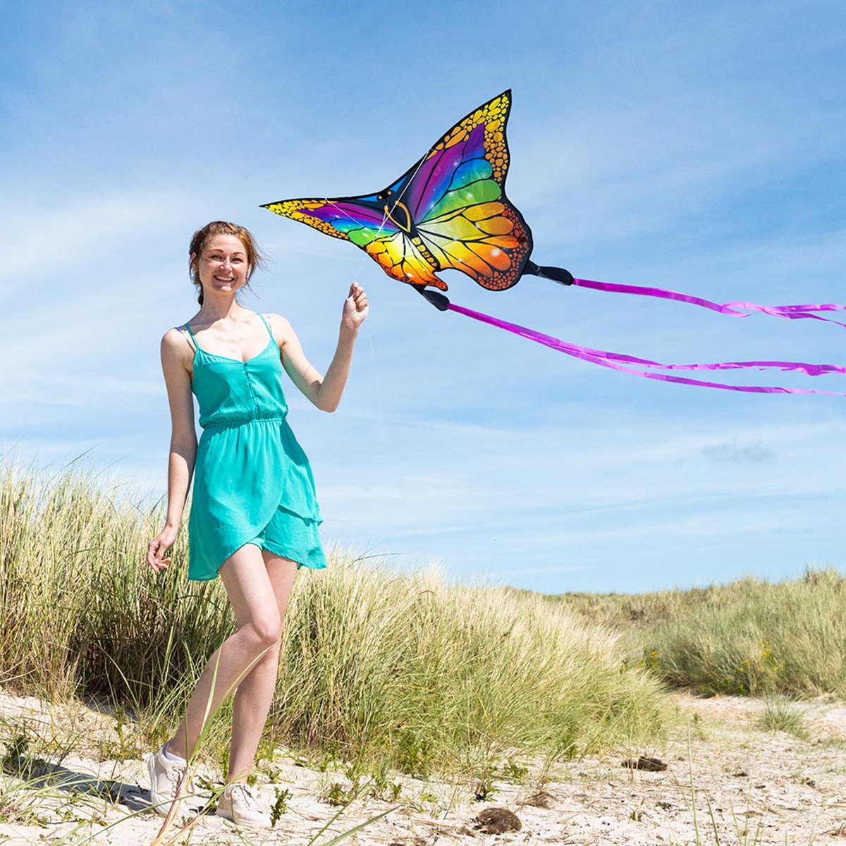 Kinderdrachen Einleiner Drachen HQ Butterfly Kite Rainbow Schmetterling Flugdrache