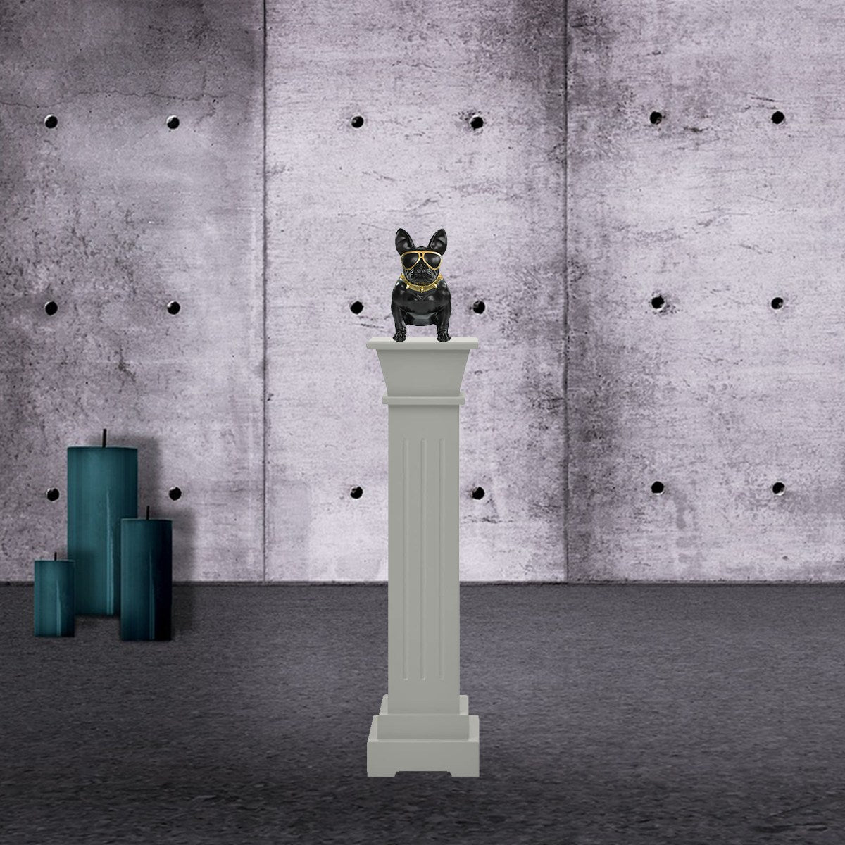 Französische Bulldogge Deko Hundefigur Siggi klein mit Brille und Nietenhalsband Deko Bulldogge schwarz