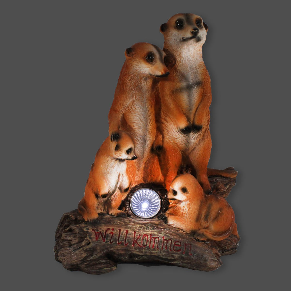 Dekofigur Erdmännchen Familie Willkommenschild mit Solar und LED