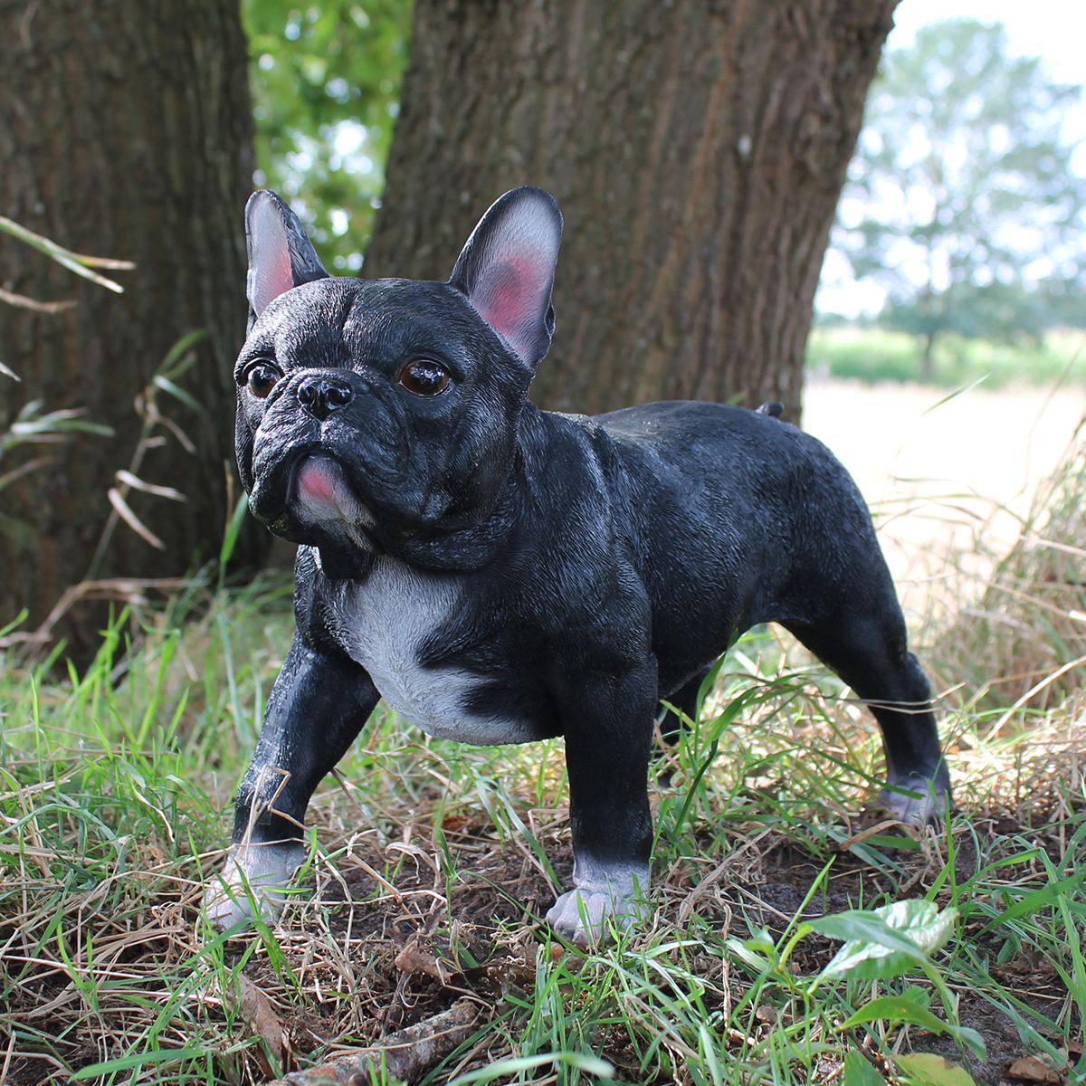 Hunde Figur Französische Bulldogge Figur stehend schwarz lebensechte Hundefigur