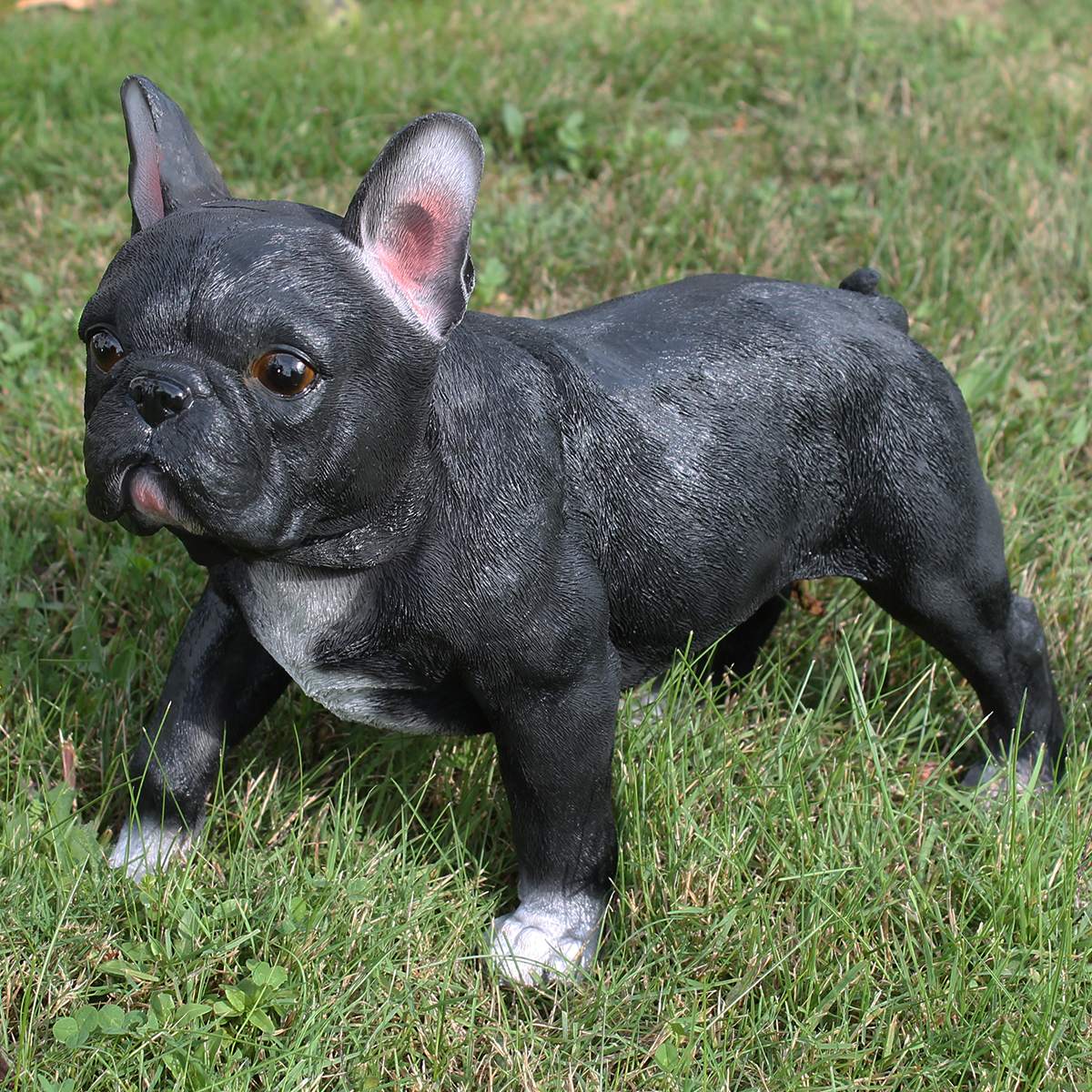 Hunde Figur Französische Bulldogge Figur stehend schwarz lebensechte Hundefigur