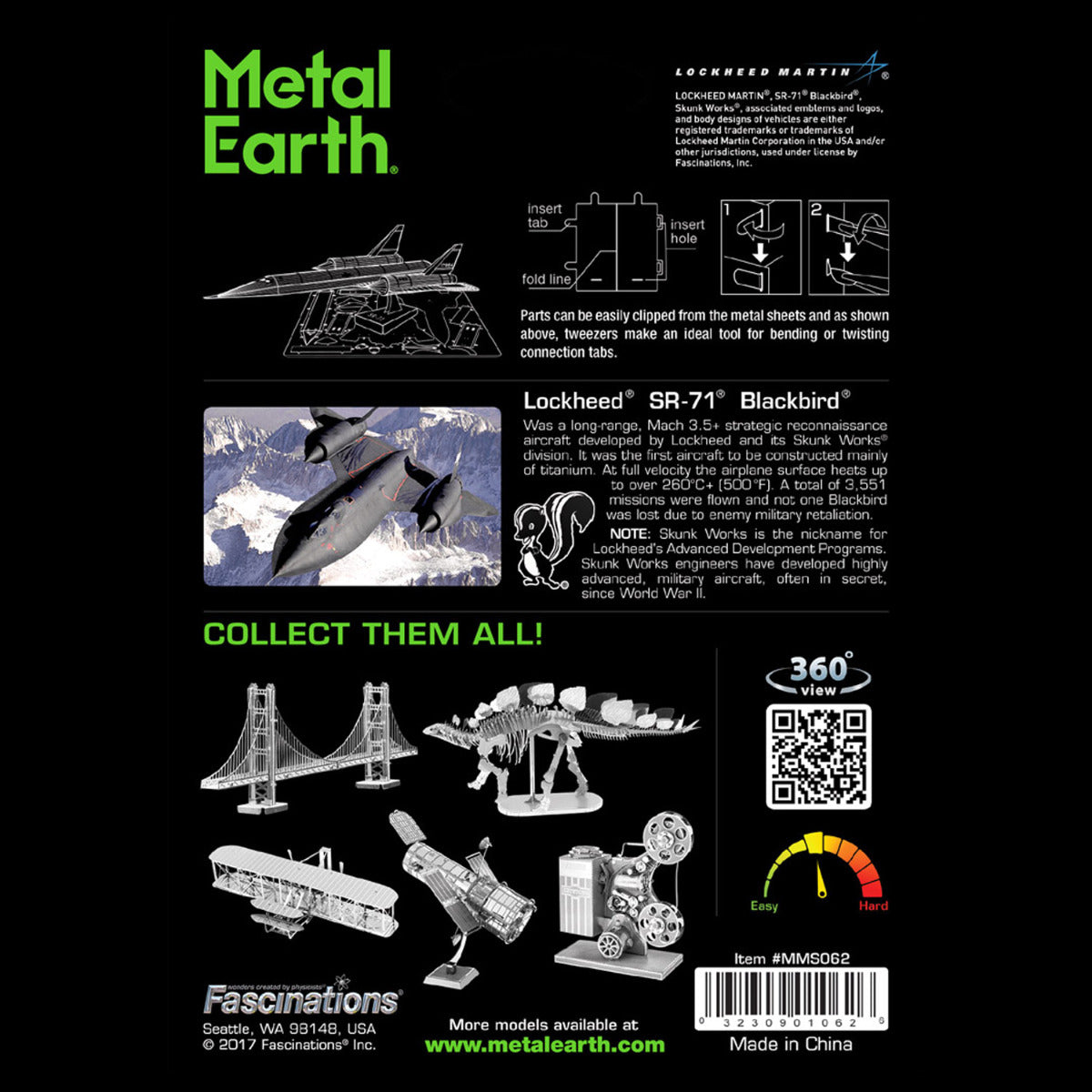 Metal Earth Metallbausätze MMS062 Lockheed Martin SR-71 Blackbird Flugzeug Metall Modell