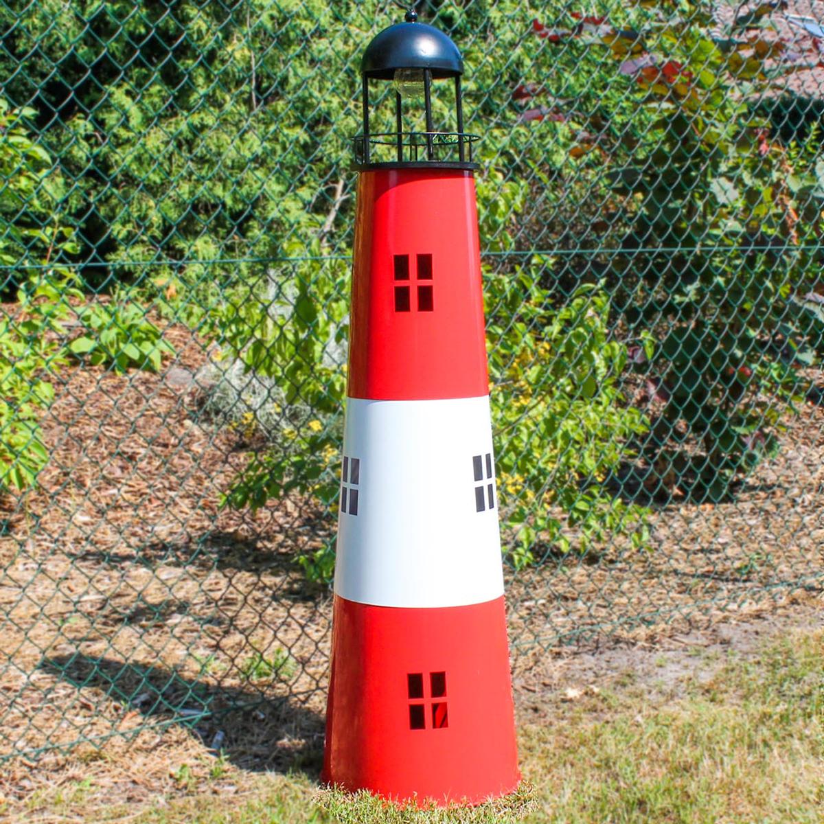Leuchtturm Garten 80 cm mit Licht Solar Leuchtturm Metall Maritime Deko mit LED Beleuchtung Gartendeko Maritim