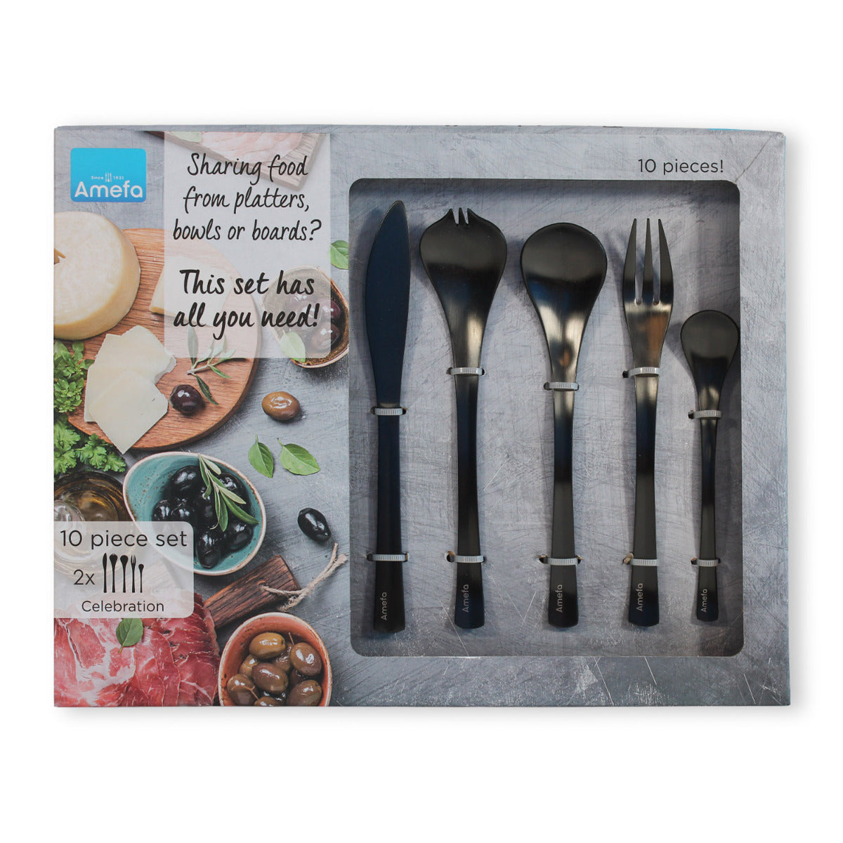 Besteckset schwarz 2 Personen Amefa Tapas 10-tlg Essbesteck Edelstahl Tapas Besteck