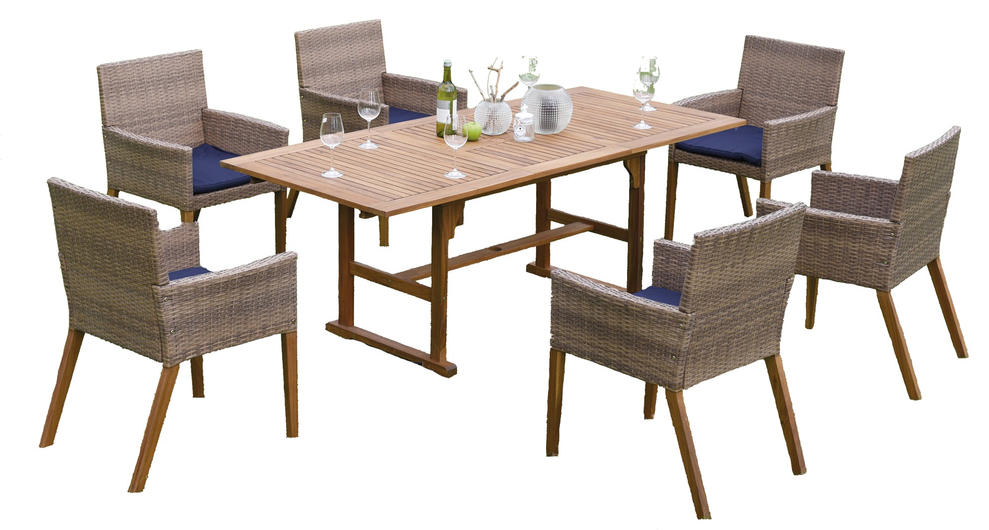 Polyrattan Gartenmöbelset 13 teilig 6 Gartensessel 1 Gartentisch FSC® 6 Auflagen Möbelset