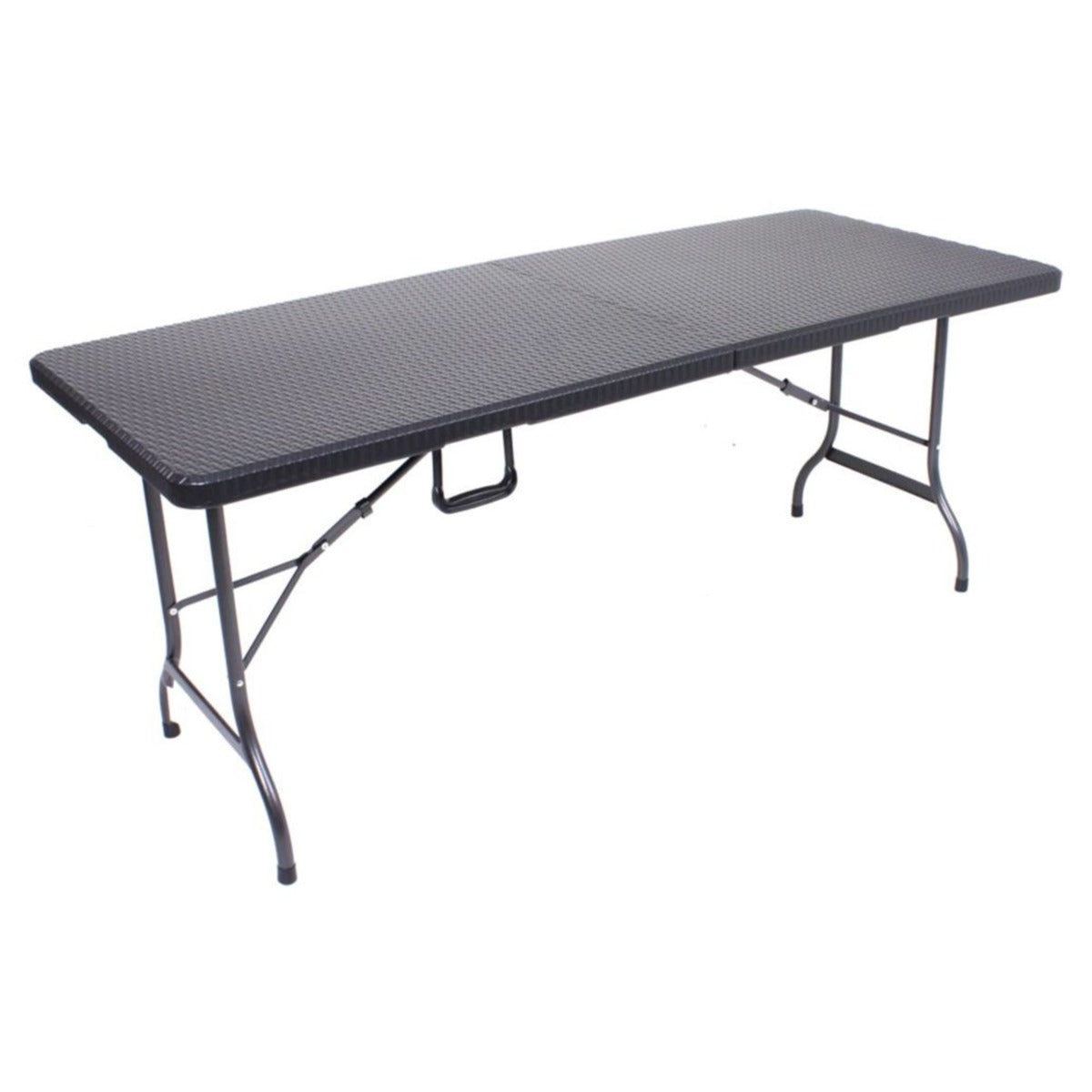 Garden Pleasure Koffer Klapptisch Ventana, Wetterfester klappbarer Biertisch, 180x75 cm, Rattan-Optik Schwarz, Campingtisch Gartentisch Tereassentisch klappbar