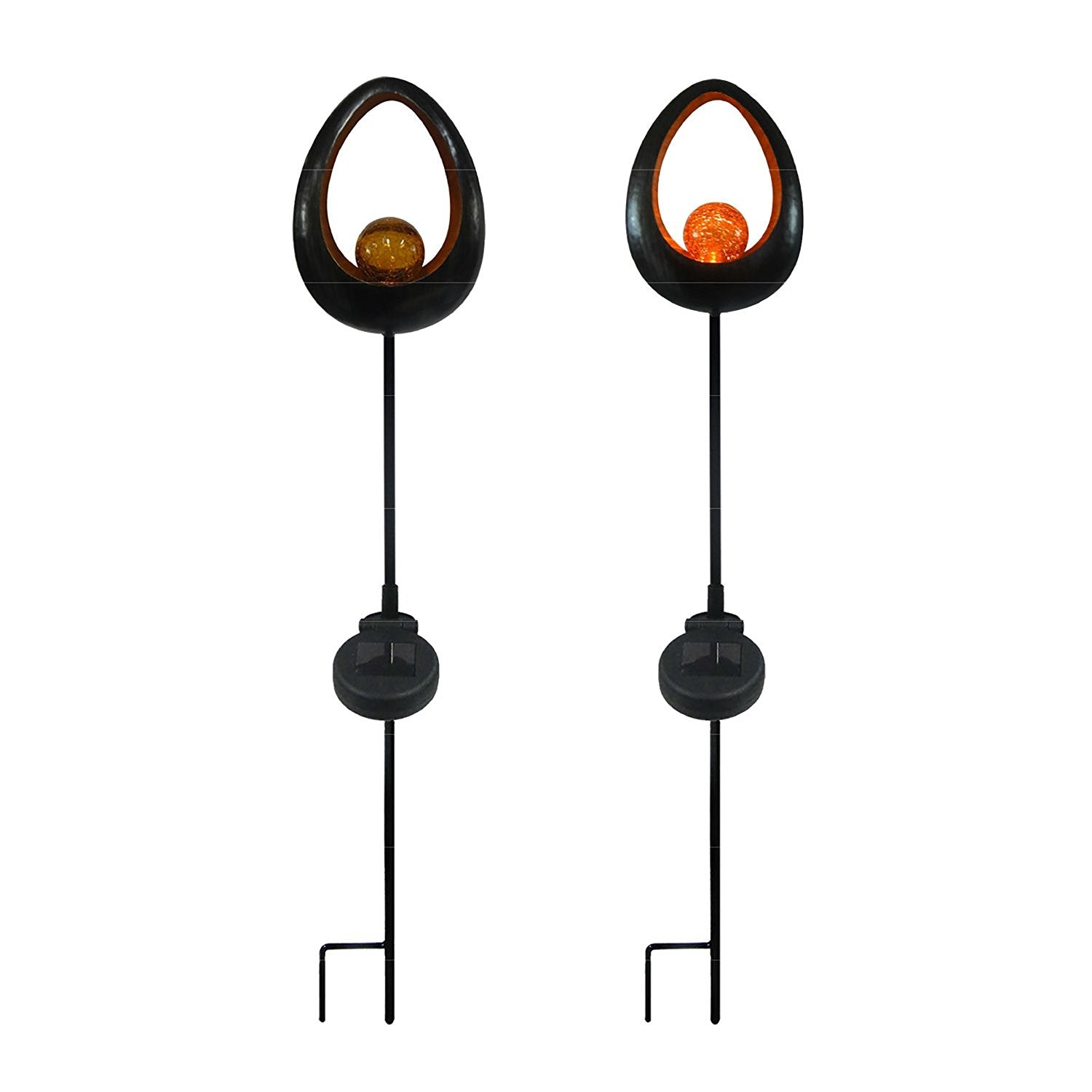 Solar LED Gartenstecker mit Glaskugel Solarleuchte Oval Bronze Optik Herbstdeko