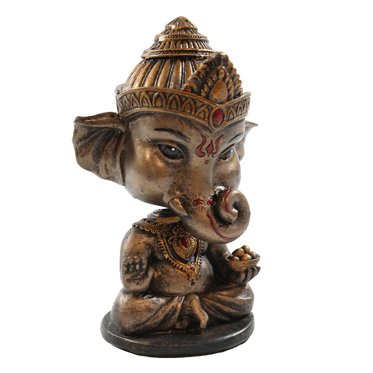 Ganesha Figur mit Wackelkopf hinduistische Dekofigur indische Gottheit bronziert Gott Ganesha