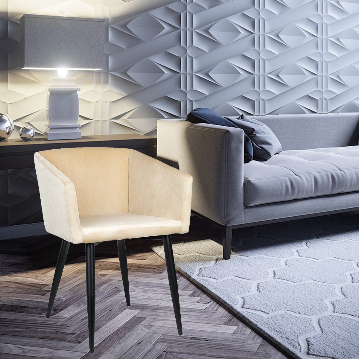 Armlehnstuhl beige Samt Stuhl beige Polsterstuhl beige Esszimmer Stühle