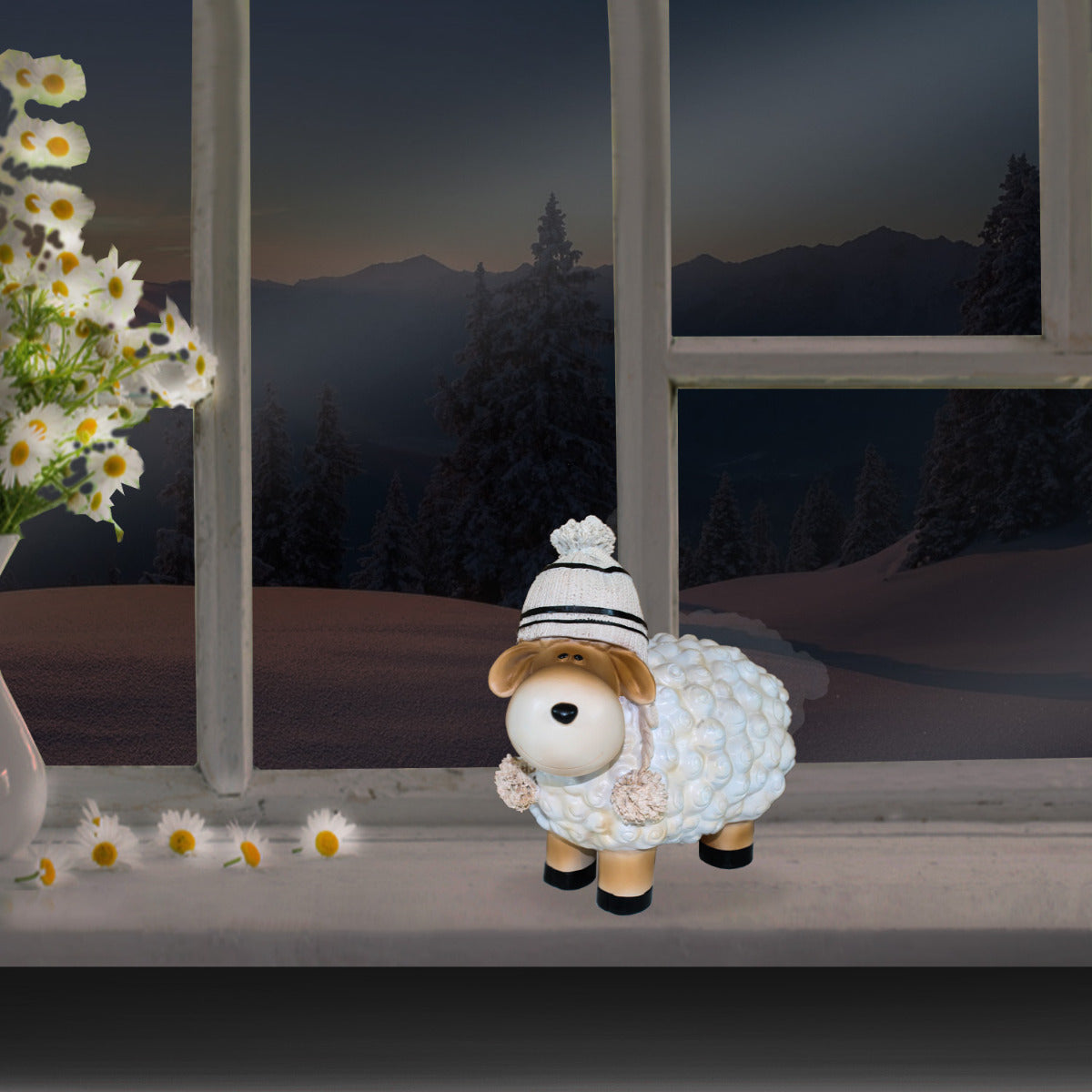 Buntes Deko Schaf weiß mit Mütze Gartenfigur Schaf Dekofigur Schaf lustige Schafe