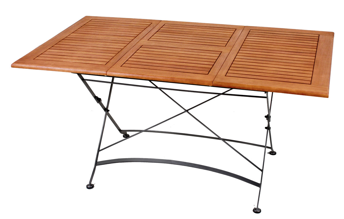 Ausziehtisch Gartentisch WIEN rechteckig Länge 100 bis 150 cm Stahlgestell lackiert Holz Eukalyptus FSC 100%