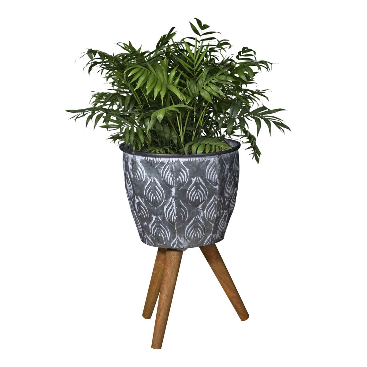 Pflanztopf Pflanzgefäß Zinktopf Ovum Tripot Old Grey 30,5cm Rund Blumentopf Metall Übertopf