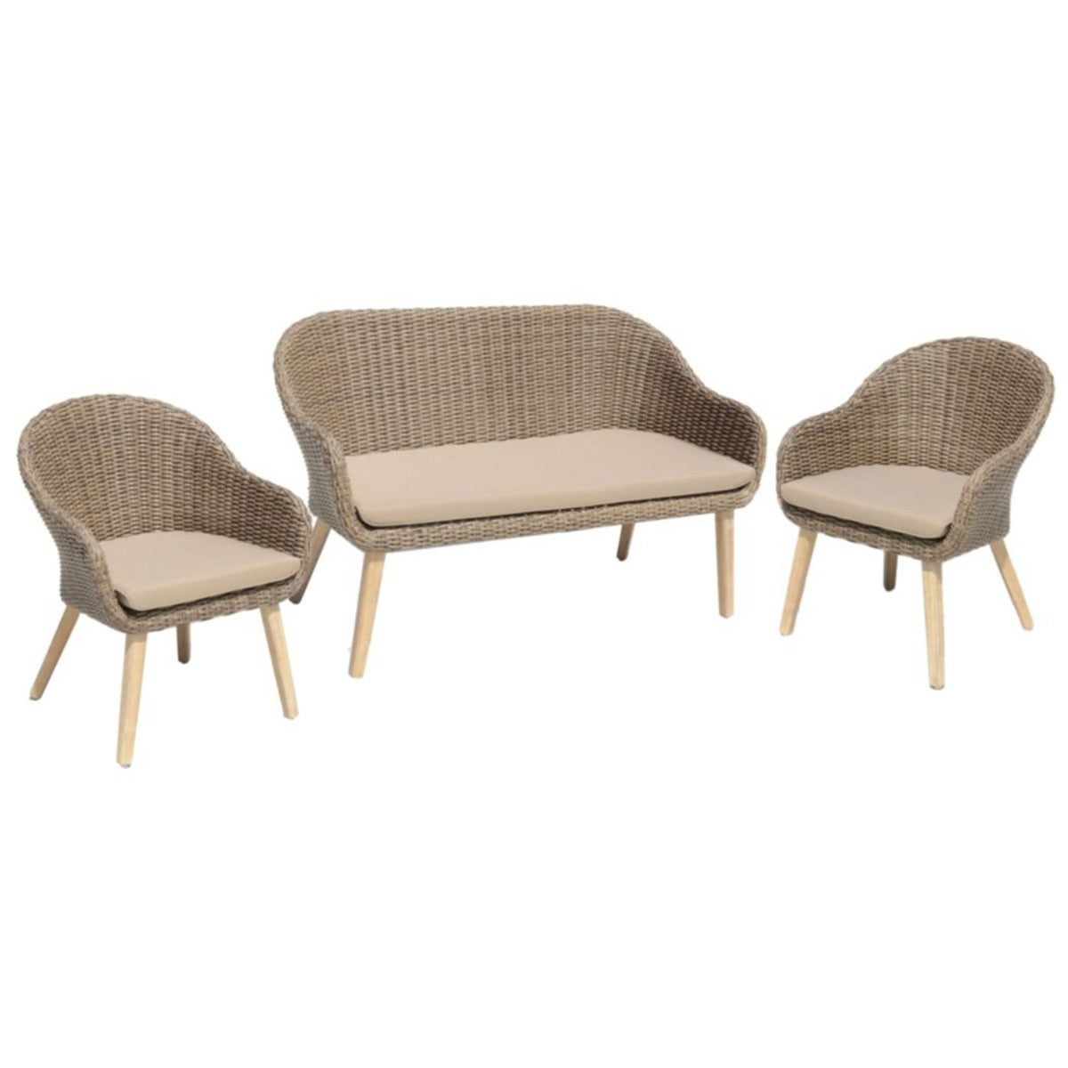 Garden Pleasure Sofa & Stuhl Set Pueblo | Loungemöbel Gartenlounge Set aus Polyrattangeflecht, Akazienholz FSC und Aluminium | Rattan Lounge Set für Haus, Garten, Terasse