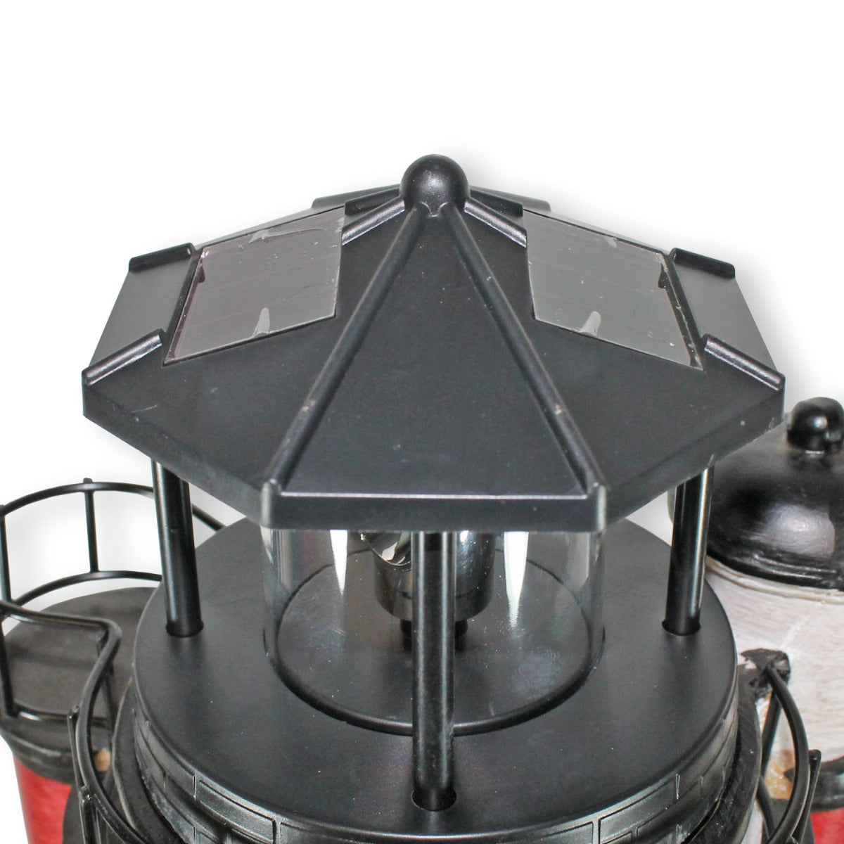 Leuchtturm Roter Sand Solar Leuchtturm 80 cm Maritime Deko LED Beleuchtung drehend