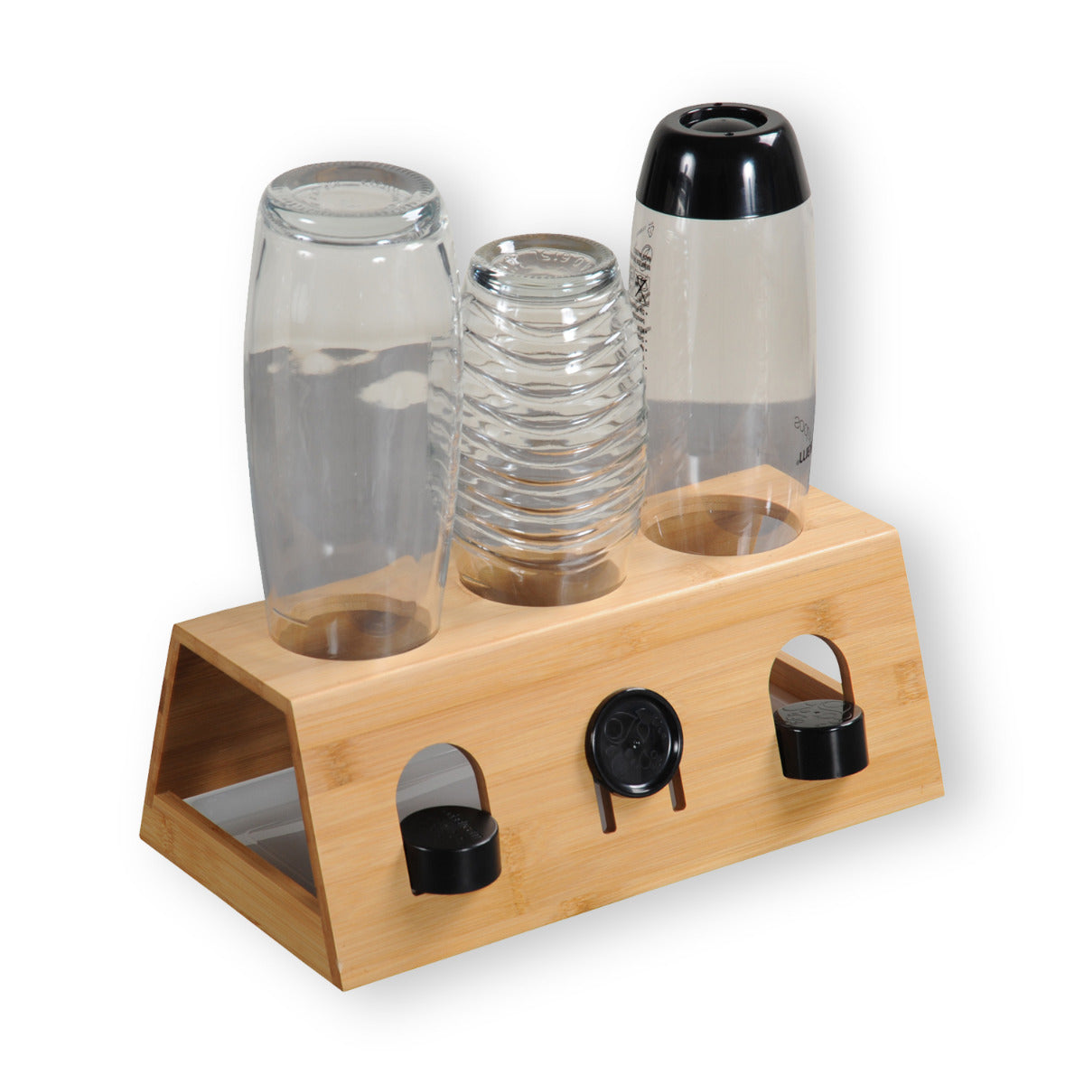 Universal Flaschenhalter mit Abtropfschale Tropfgestell FSC zertifiziertem Bambus für 3 Flaschen