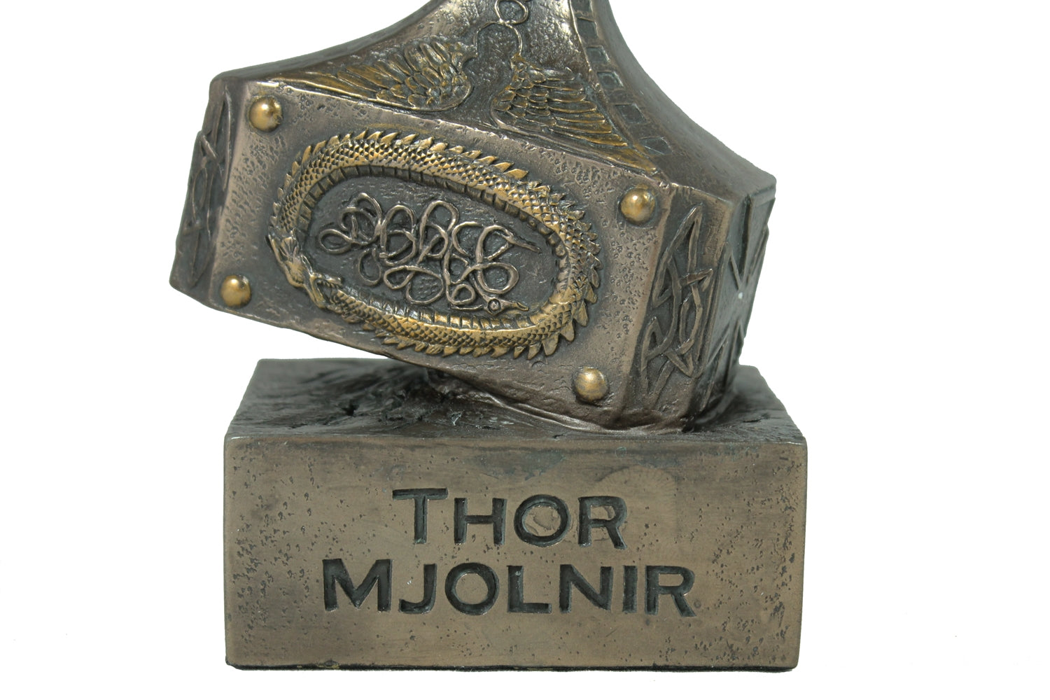 Dekofigur Mjolnir Hammer des Thor Magische Waffe Mjölnir Thorshammer Skulptur Plastik bronziert 26 cm