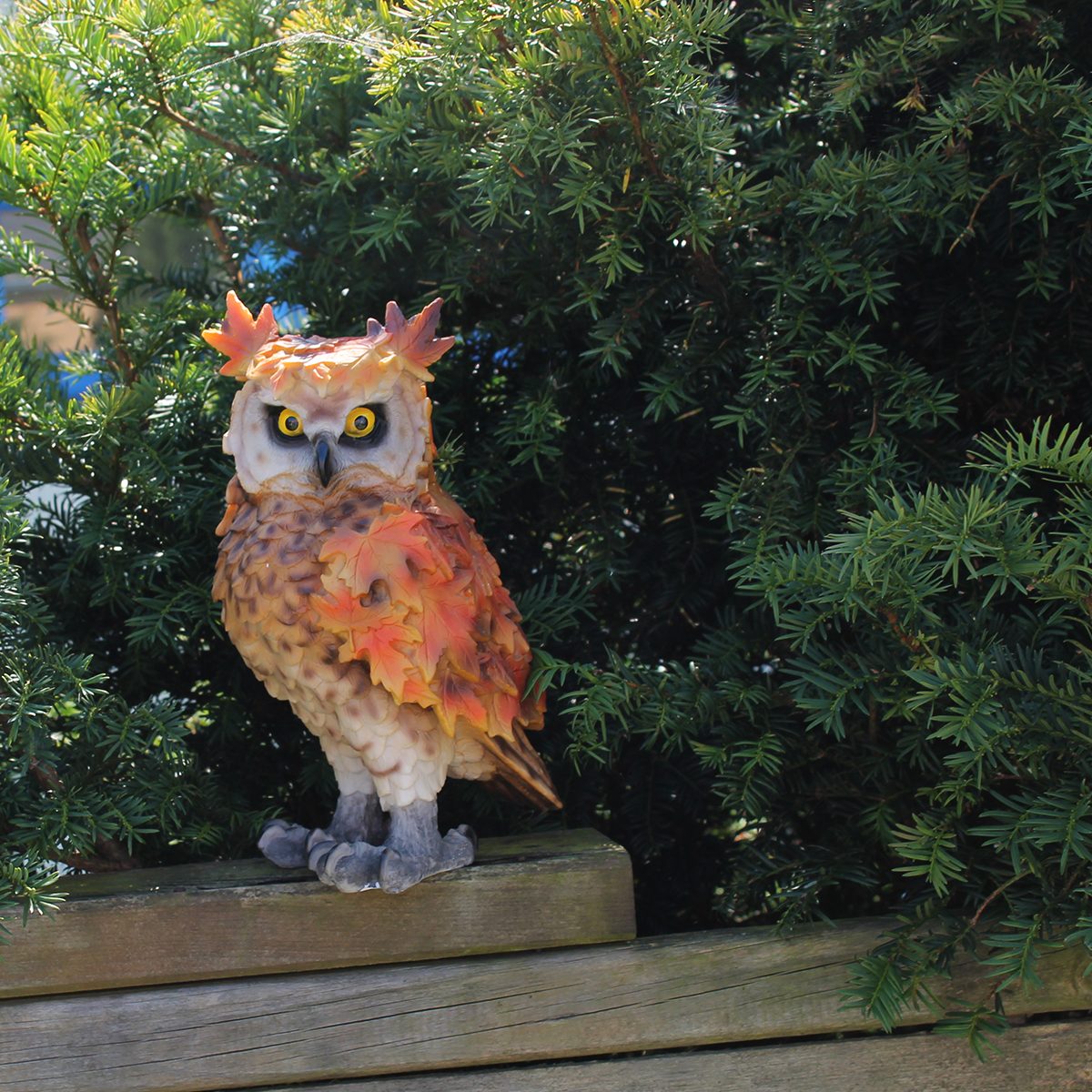 Eulenfigur Dekofigur Eule in Ahornoptik Herbstdeko Gartenfigur Tierfigur Deko Eule