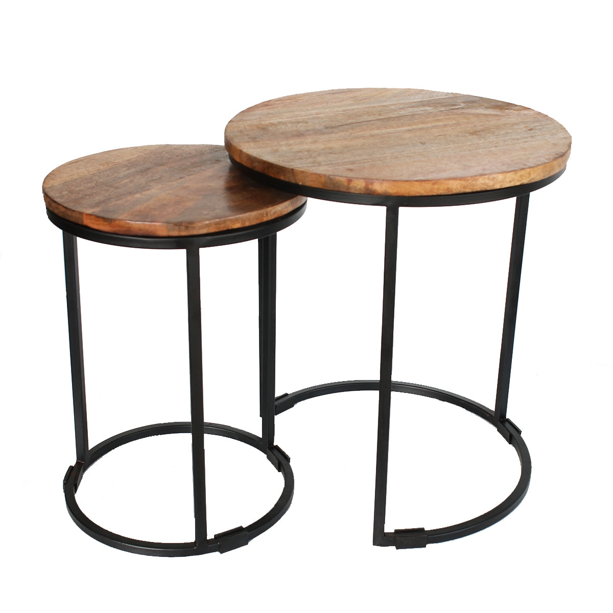 Beistelltische 2er Set Blumentische Pflanzentische Metall mit Holzplatte