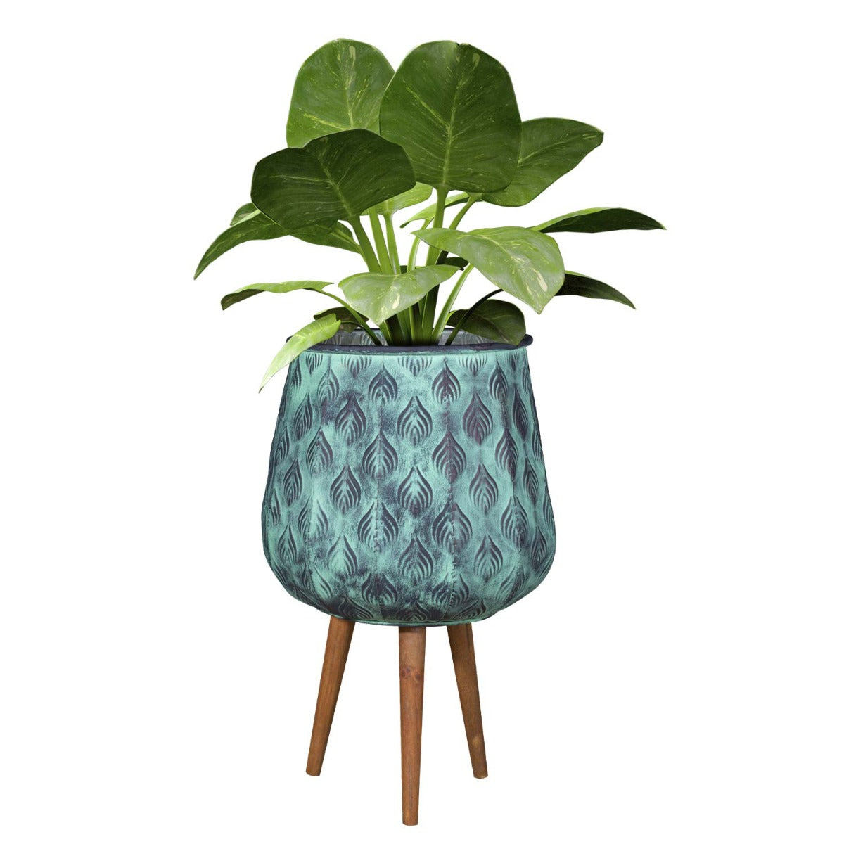 Pflanztopf Pflanzgefäß Zinktopf Cauldron Tripot Green 35cm Rund Blumentopf Metall Übertopf