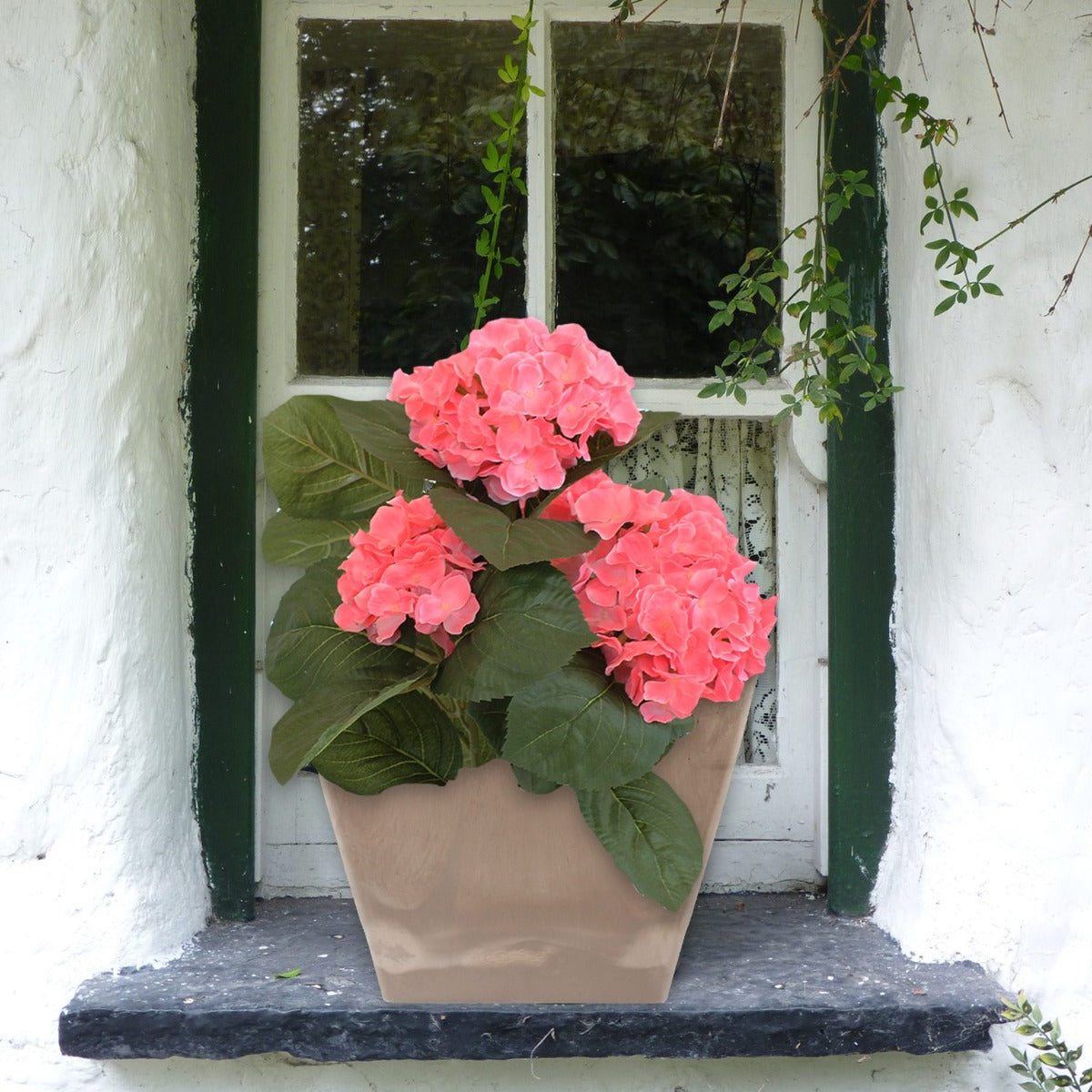 Blumentopf eckig 41 x 41 cm Ecostone Pflanzkübel Pflanztöpfe aus Recyclingmaterial Farbe Taupe