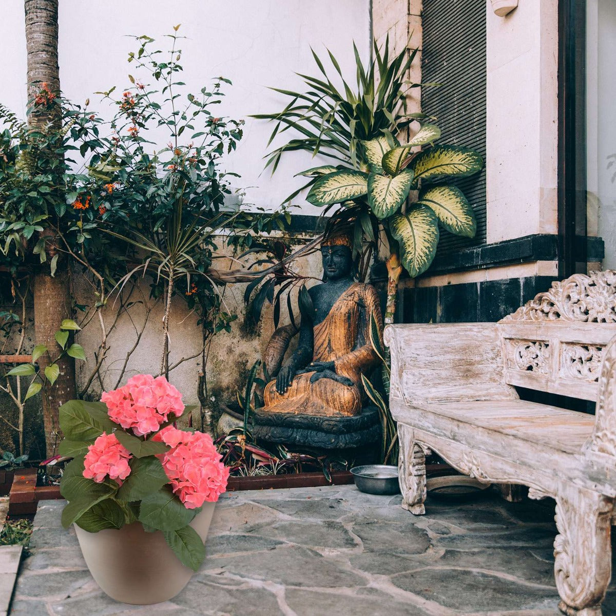 Blumentopf 53 cm rund Ecostone Pflanzkübel Pflanztöpfe aus Recyclingmaterial Farbe Taupe