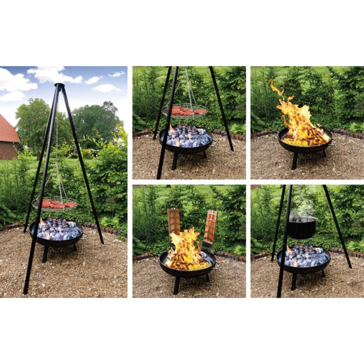 Grill Set 4 in 1 Feuerschale Schwenkgrill Flammlachs Grill Feuertopf Feuerkorb