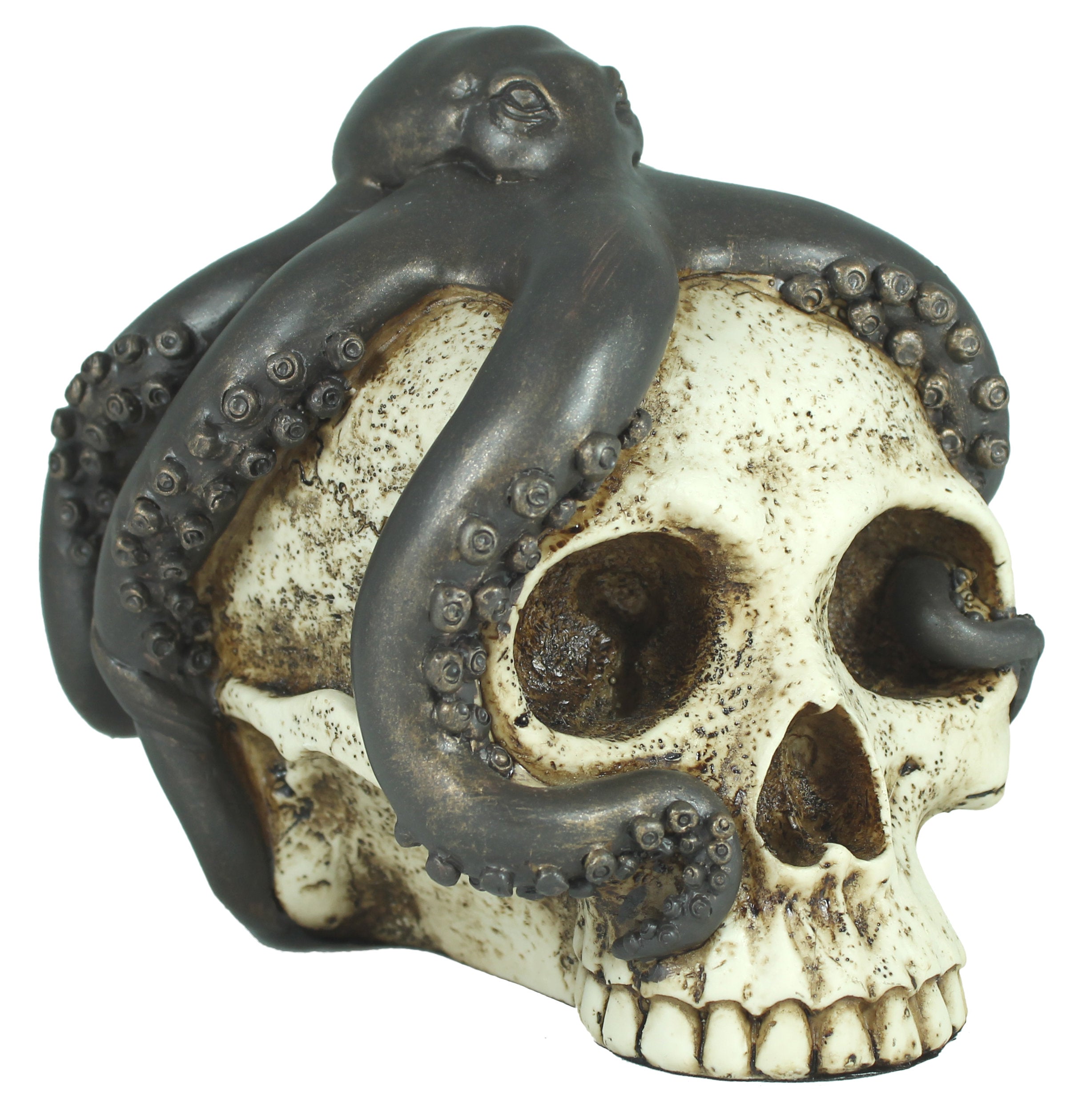 Dekofigur Totenkopf mit Tintenfisch Schädel Mystic Gothic Fantasy Wohnung Dekoration