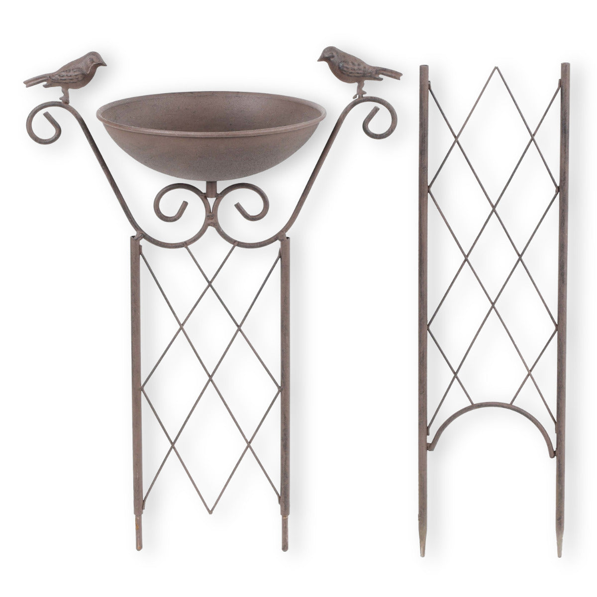 Vogelfutterstation Vogeltränke mit Rankhilfe und Erdspiess Vogelbad Gusseisen