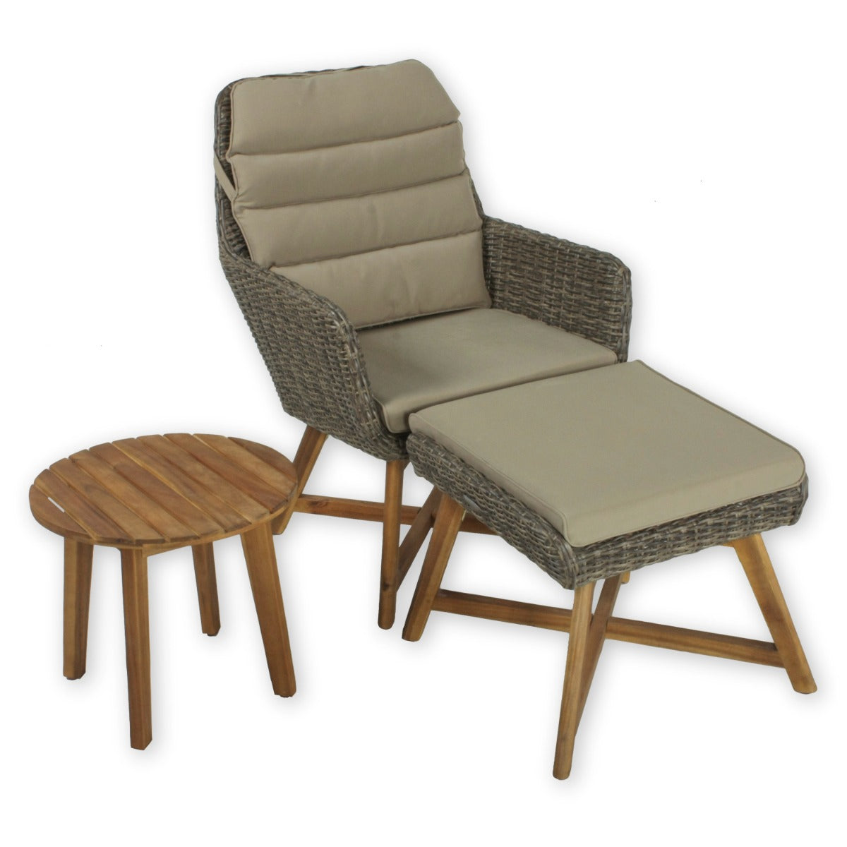 Balkon Loungemöbel Rattan Lounge-Set Sessel Hocker mit Auflagen Beistelltisch Farbe: coffee