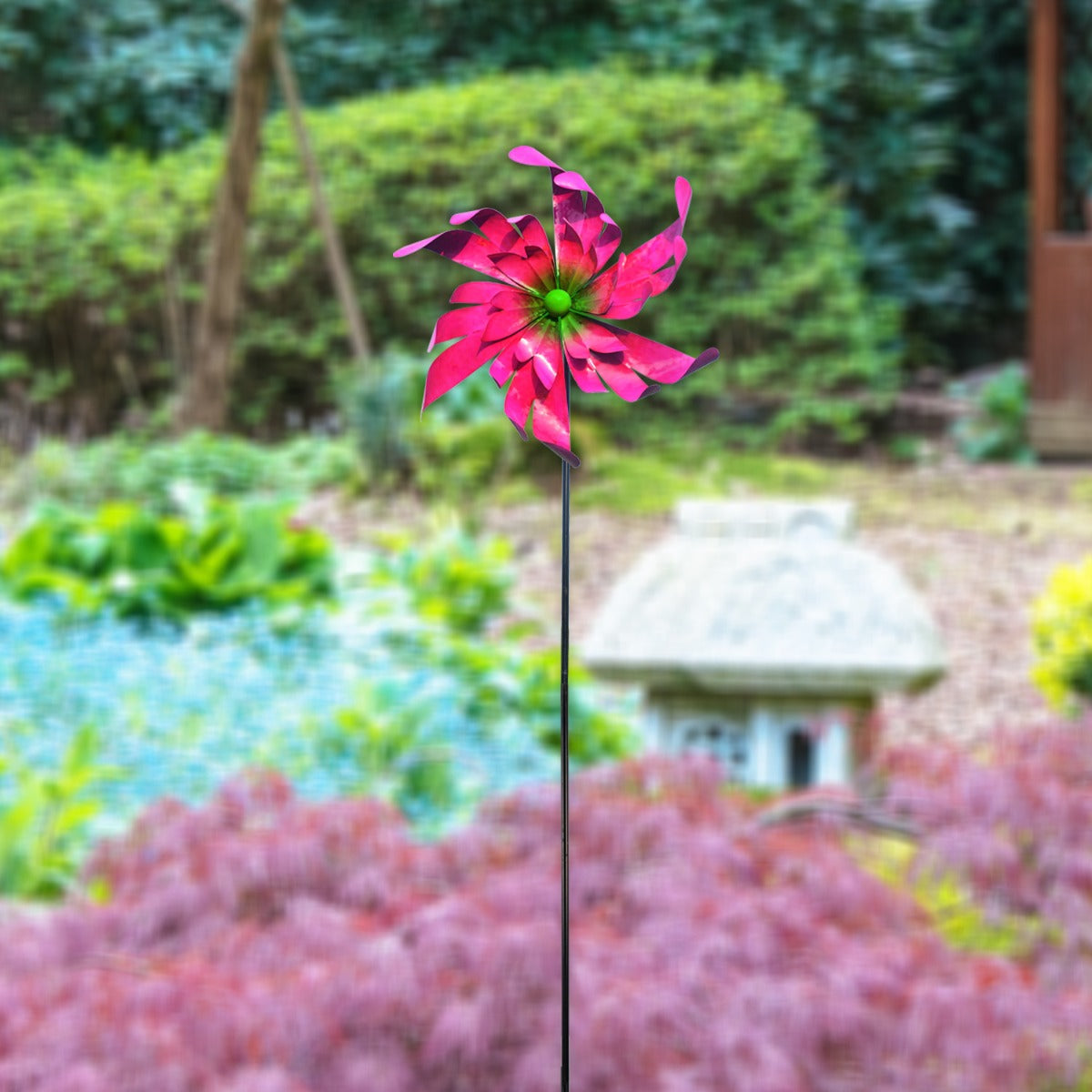 Metallwindrad Pink Shiny Windrad Garten Metall groß Windspiel Gartenstecker