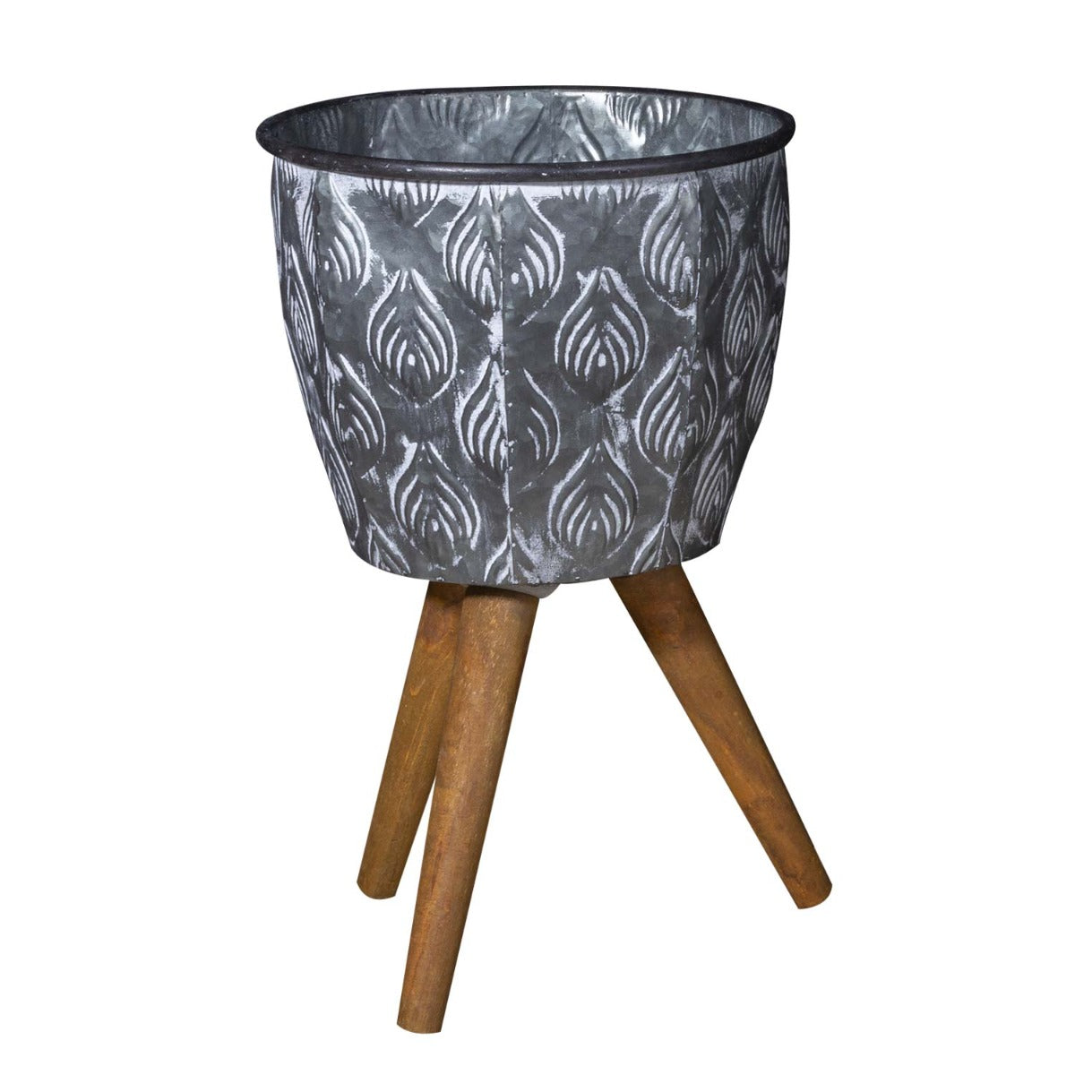 Pflanztopf Pflanzgefäß Zinktopf Ovum Tripot Old Grey 38cm Rund Blumentopf Metall Übertopf