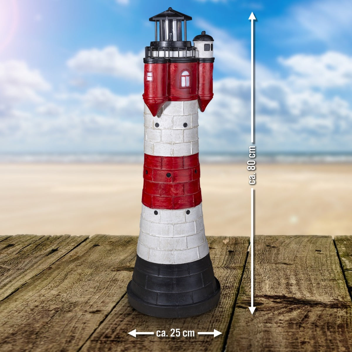 Leuchtturm Roter Sand Solar Leuchtturm 80 cm Maritime Deko LED Beleuchtung blinkend